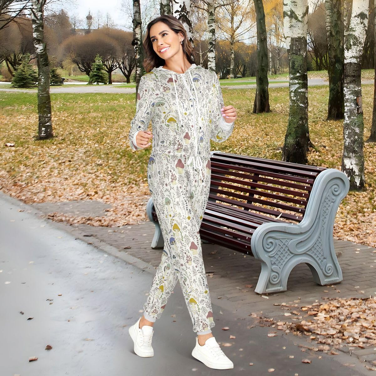 Conjunto deportivo de 2 piezas para mujer, diseño de hongos y plantas silvestres, conjunto deportivo de manga larga