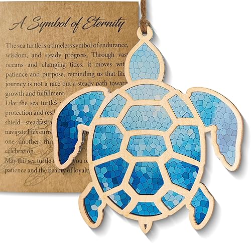 Regalos de tortuga marina para mujer, adorno de tortuga de madera con vitrales acrílicos, decoración temática oceánica y regalos costeros para