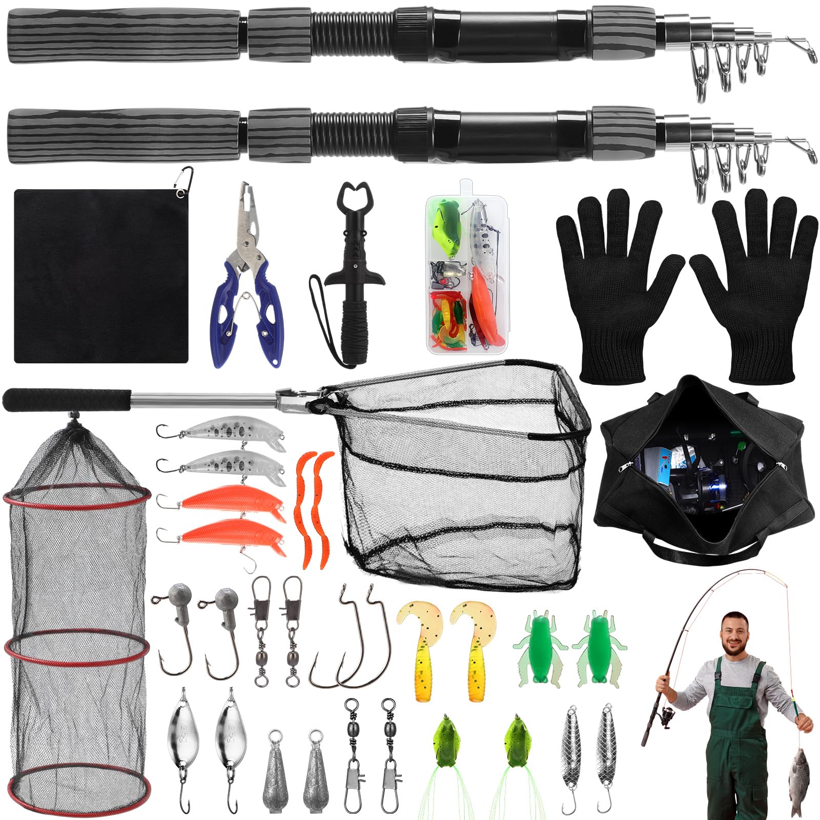 Photo 1 of *** broken fishing rods and reels***LaRandom 51 Pcs Fishing Rods Combo 6.89ft Telescopic Freshwater Pole Set with Plier Lip Gripper Lures Carrier Bag Pre Loaded Spinning Reel with Freshwater Rod Reel Kit Father Men Gift(Brown)*** broken fishing rods and r