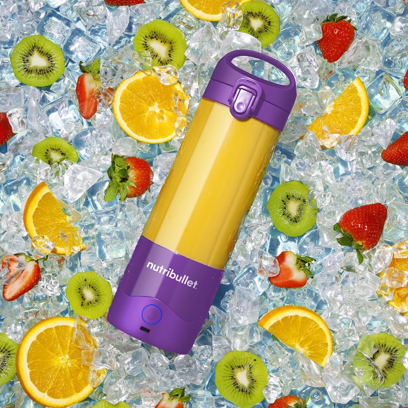 nutribullet Przenośny blender 60 W w kolorze fioletowym – wydajne ostrze ekstraktora, kubek 590 ml, pokrywka na wynos, kabel do ładowania USB-C i instrukcja obsługi – zapewnia ponad 15 cykli mieszania