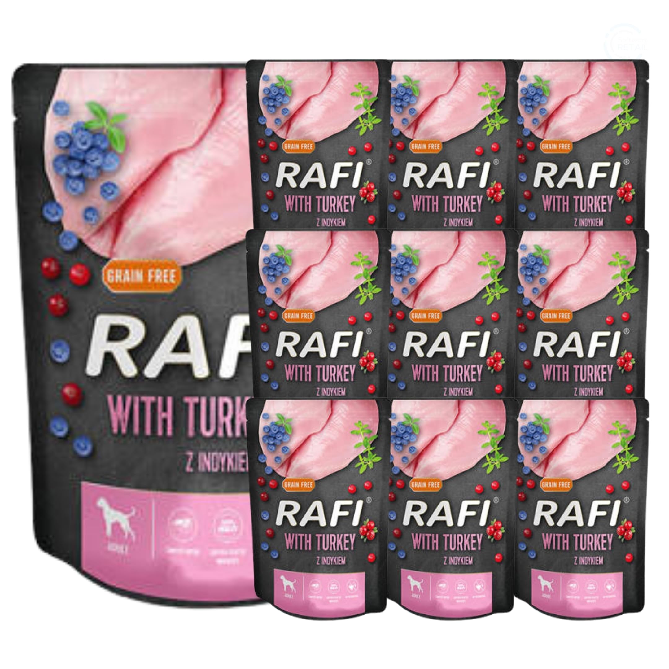 Rafi Complete Wet Dog Food: Meat & Natural Ingredients, Grain-Free, Immune-Boosting Superfoods in Every Flavour! Healthy & Tasty Nutrition for All Breeds! (Turkey, 10x300g)