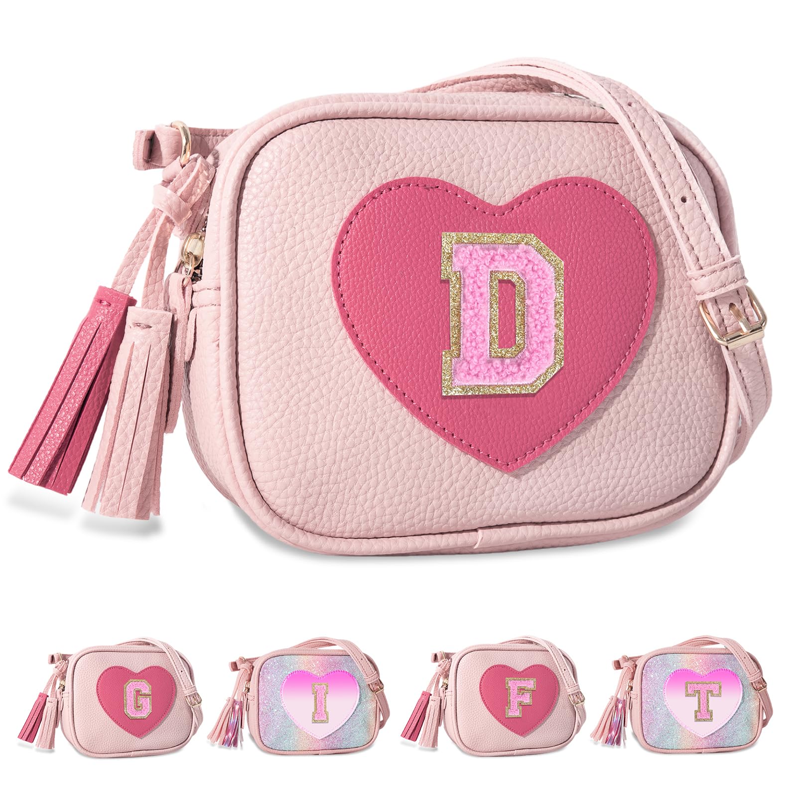 UIXIZQ Personalized Toddler Purse for Girls 2–10, Cute Little Girl Purse &amp; Kids Wallet, Small Initial Shoulder Crossbody Bag, Birthday &amp; Christmas Gift for Daughter(Pink,D)