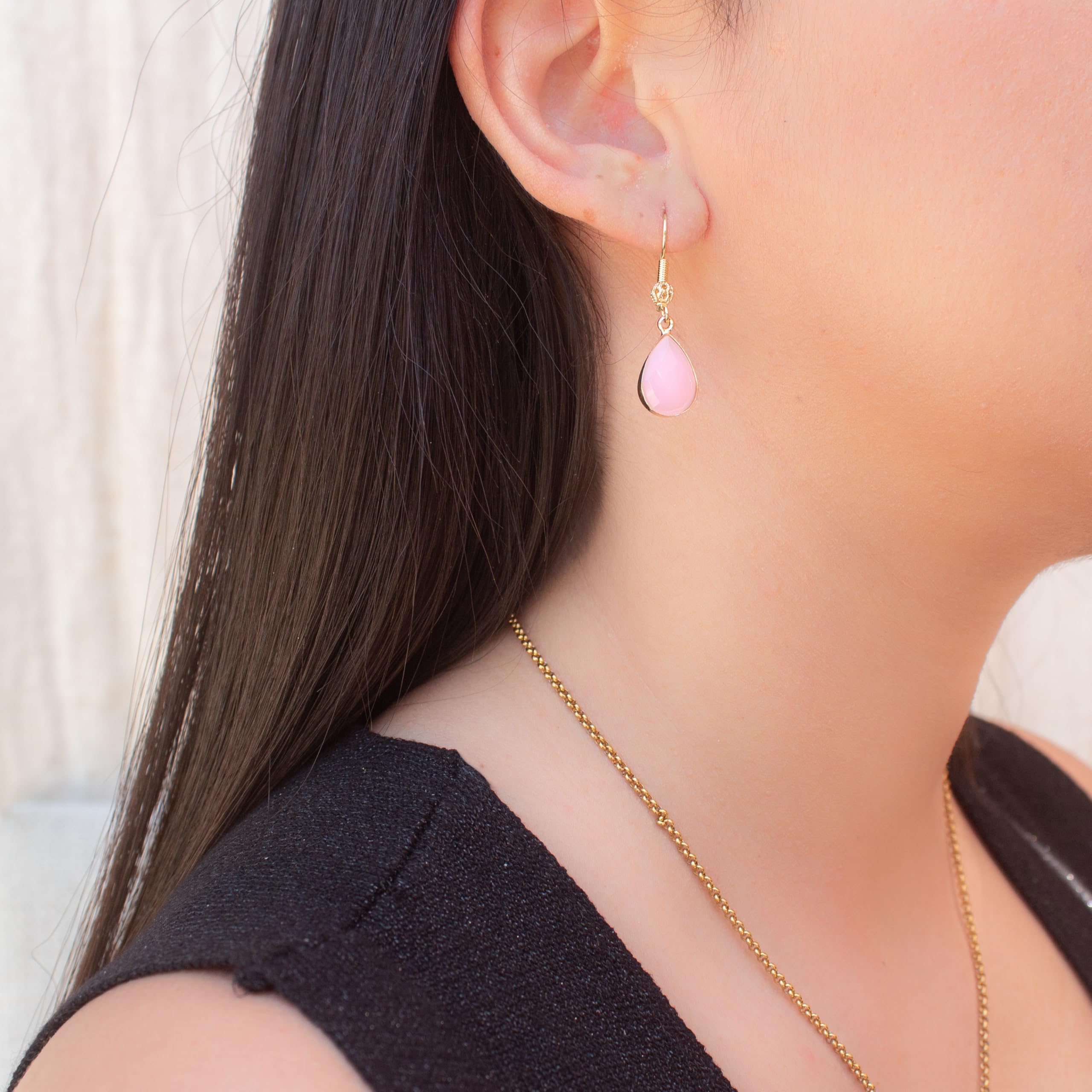 ZARZAMORA Pendientes Mujer Gota de Agua-Aretes Colgantes Cristal Transparente forma de Lagrima Ribetes Dorados-Gancho Hippy Acero Inoxidable Chapado en Oro14k-Regalo Original