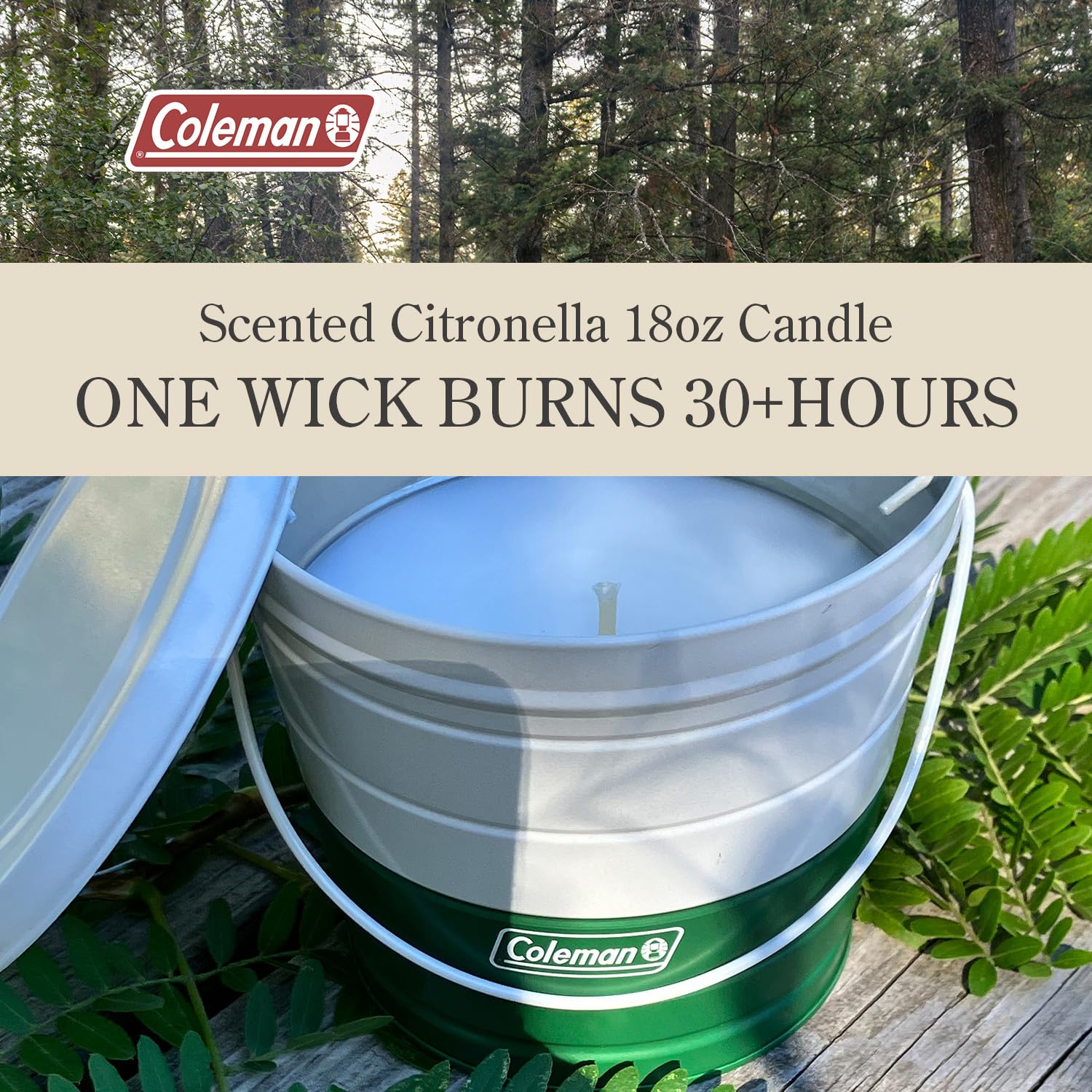 Coleman Citronella Candle 18oz – 30+ Hour Burn Time, Outdoor Candle with Single Wick & Recyclable Tin for Camping, Patio, & Backyard