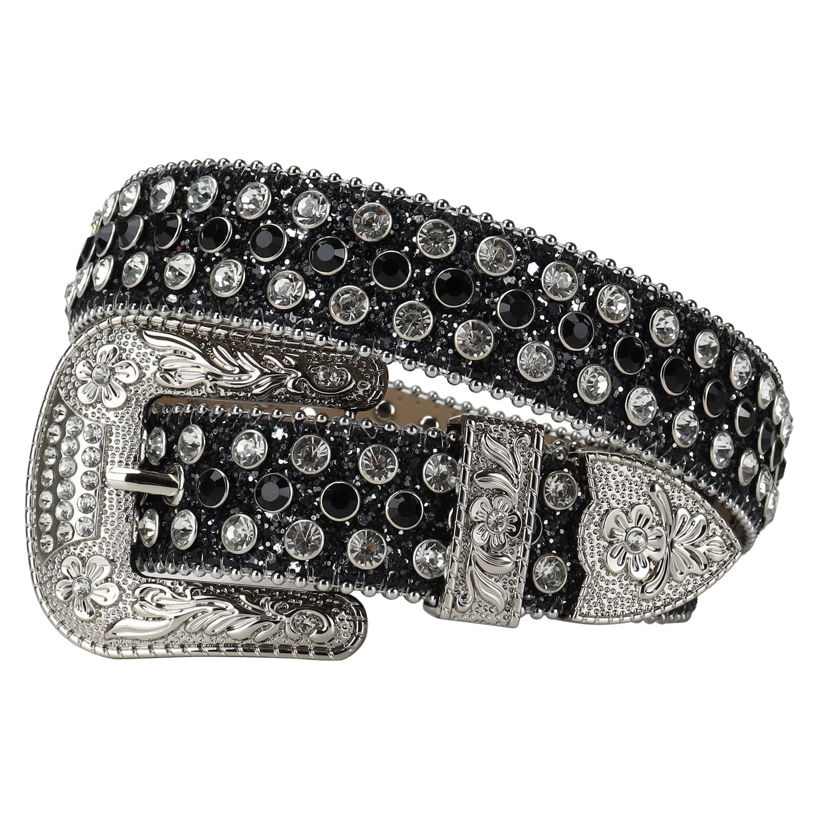 OCTBERSIEG Rhinestones Belt for Men Women, Luxury Western Leather Belts Diamond Sparkle Strap Cowgirl Cowboy Studded Belts for Jeans