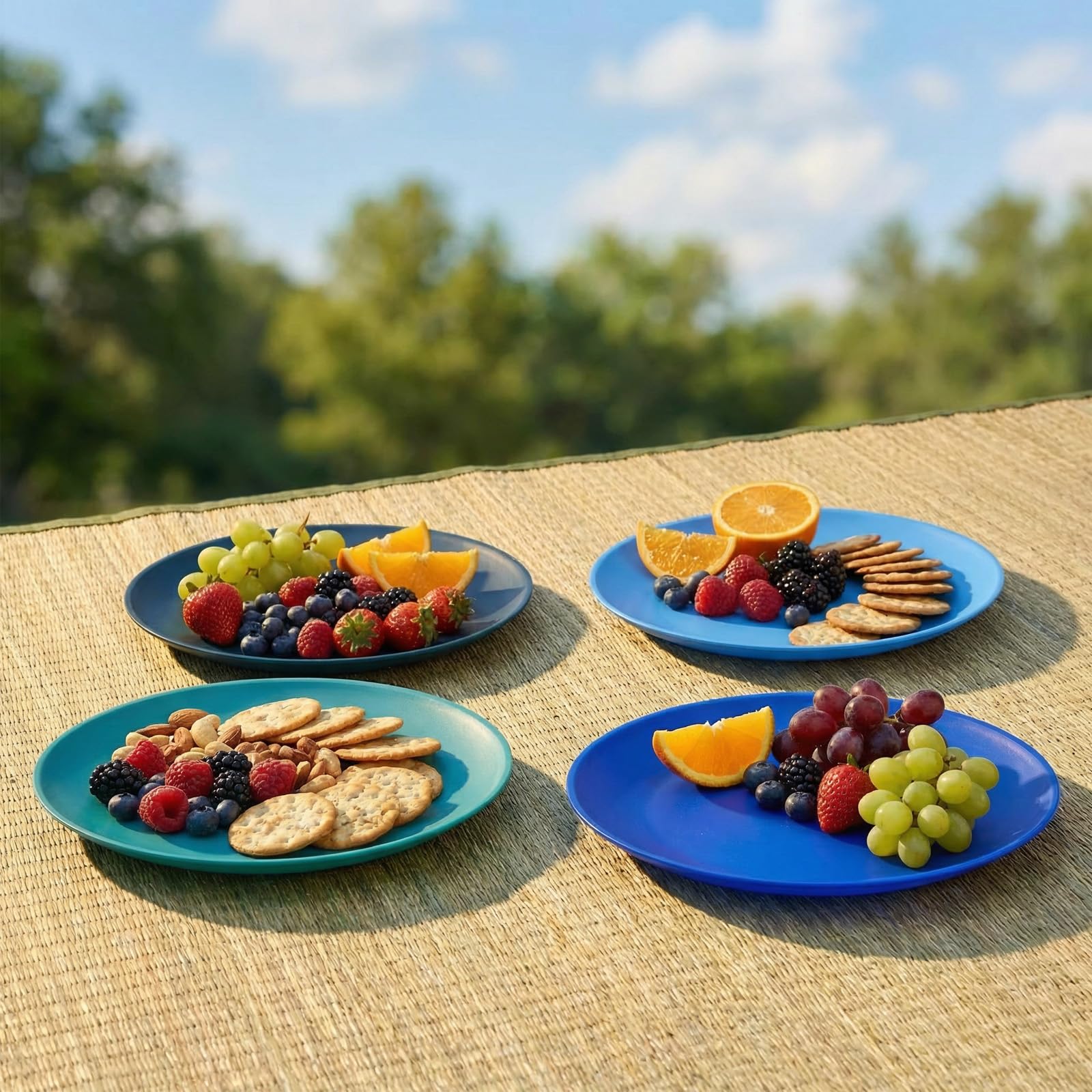 AOYITE Platos de plástico reutilizables, irrompibles, juego de 12, sin BPA, aptos para microondas y lavavajillas, platos de fiesta para cualquier ocasión, barbacoa, viajes, eventos (costero)