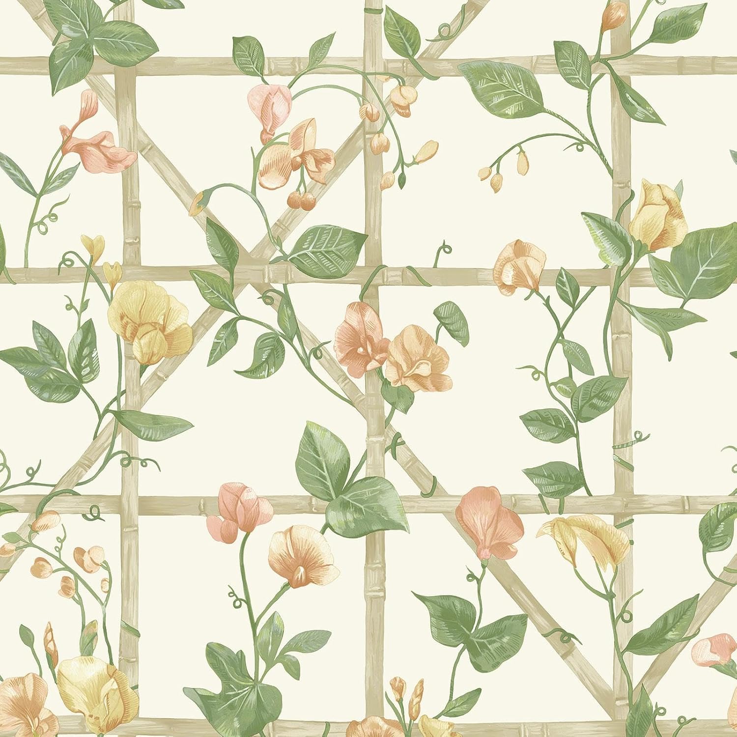 Holden Botany Trailing Floral Trellis Traditional English Garden Style Wallpaper Ideal for Living Rooms Dining Rooms Hallways Kitchens Orange/Cream (14200)