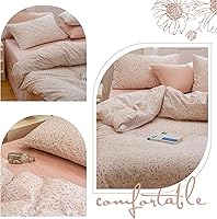 Vista 2 de EAVD Funda de edredón reversible con diseño floral botánico rosa, tamaño individual, suave, 100% algodón, juego de ropa de cama floral rosa