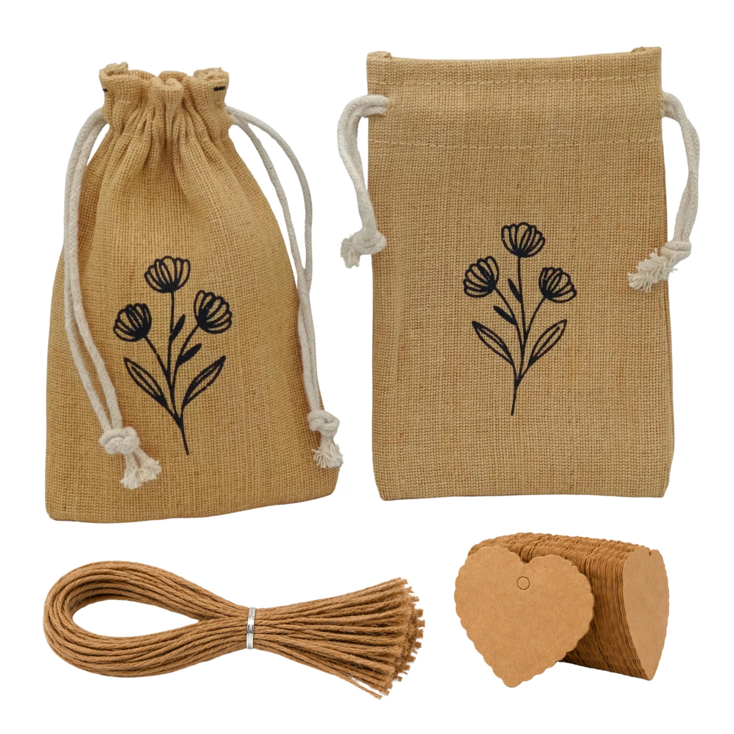 SonnenscheinPaket Jute Bag Small, Jute Bag, Gift Bag Fabric, Jute Gift Bag, 100% Natural Jute, Double-Sided Print, 16 x 11 cm (Set of 10, Set of 20)