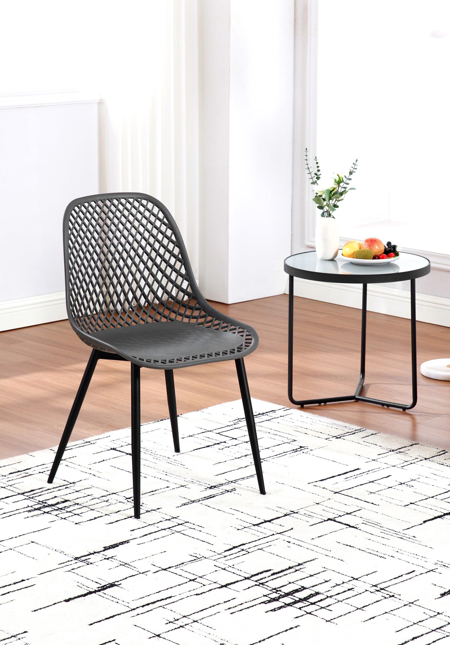 WOLTU Klihome Chaise de Salle à Manger Lot de 4,Noir | Chaise de Cuisine avec Pieds en Métal, Dossier Incurvé avec Design Évidé, Siège en PP