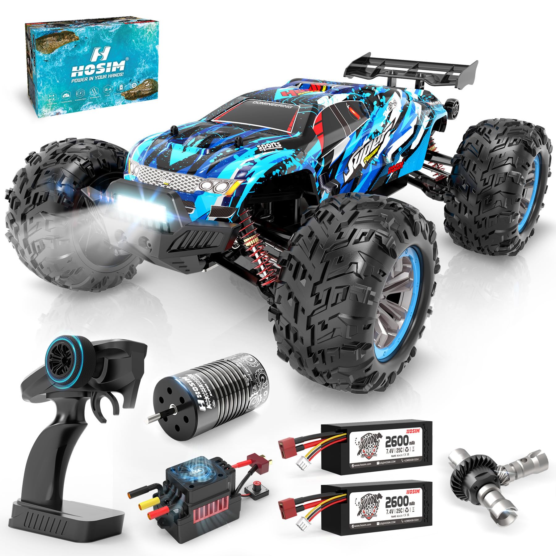 Hosim Brushless RC Cars, 1:10 68+ KMH High Speed Remote Control Car for Adults Boys, 4X4 All Terrains Waterproof Off Road Hobby Grade Large Fast Racing Buggy Toy Gift Monster Trucks