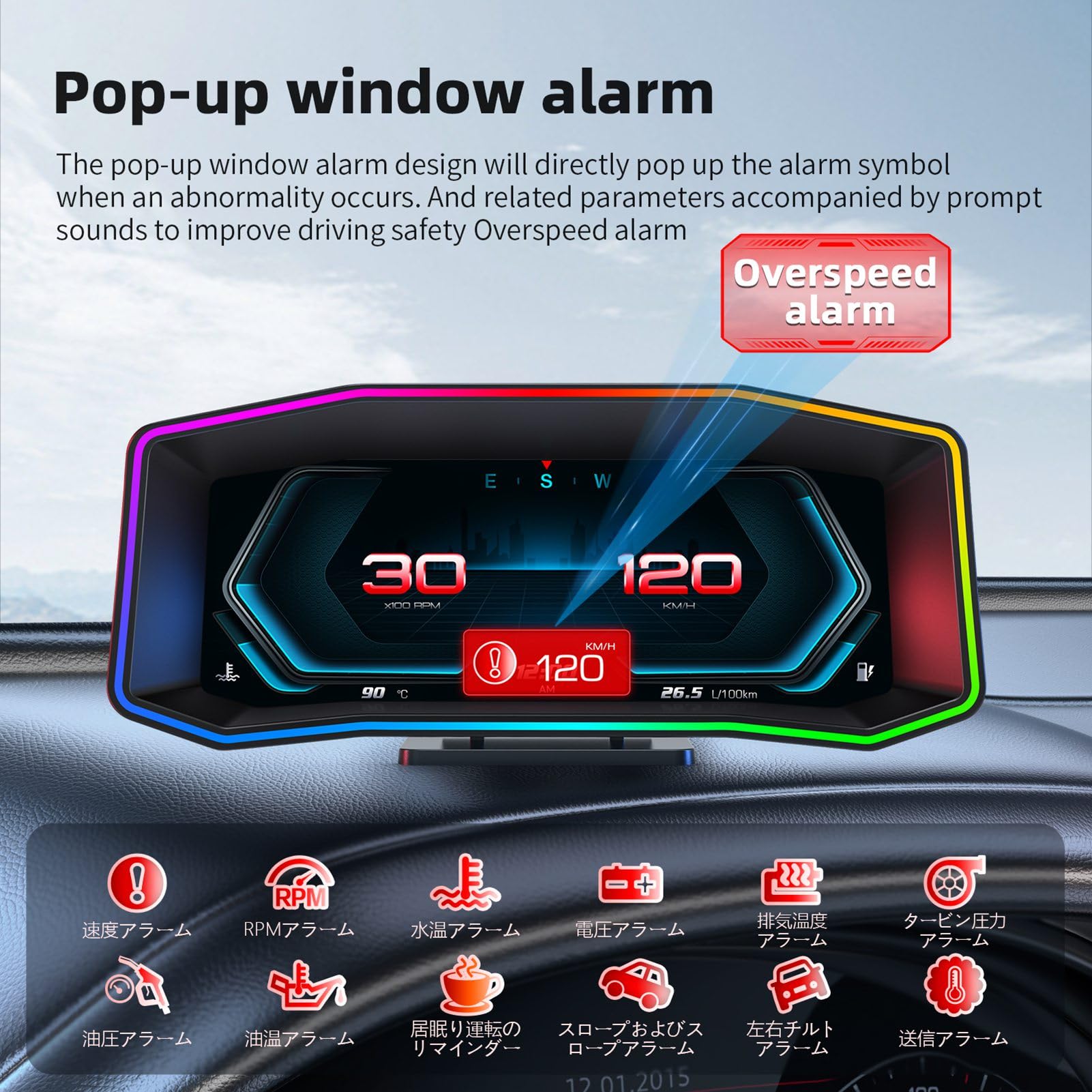 Ausla Samochodowy Wyświetlacz HUD z GPS Speedometrem, Inclinometrem i Połączeniem OBD II, 12 Opcji Językowych, dla Pojazdów z projekcją na przednią szybę