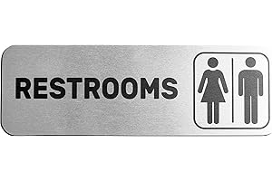 Unisex Bathroom Sign (Brushed Aluminum) - Bathroom Door Sign for Business Use