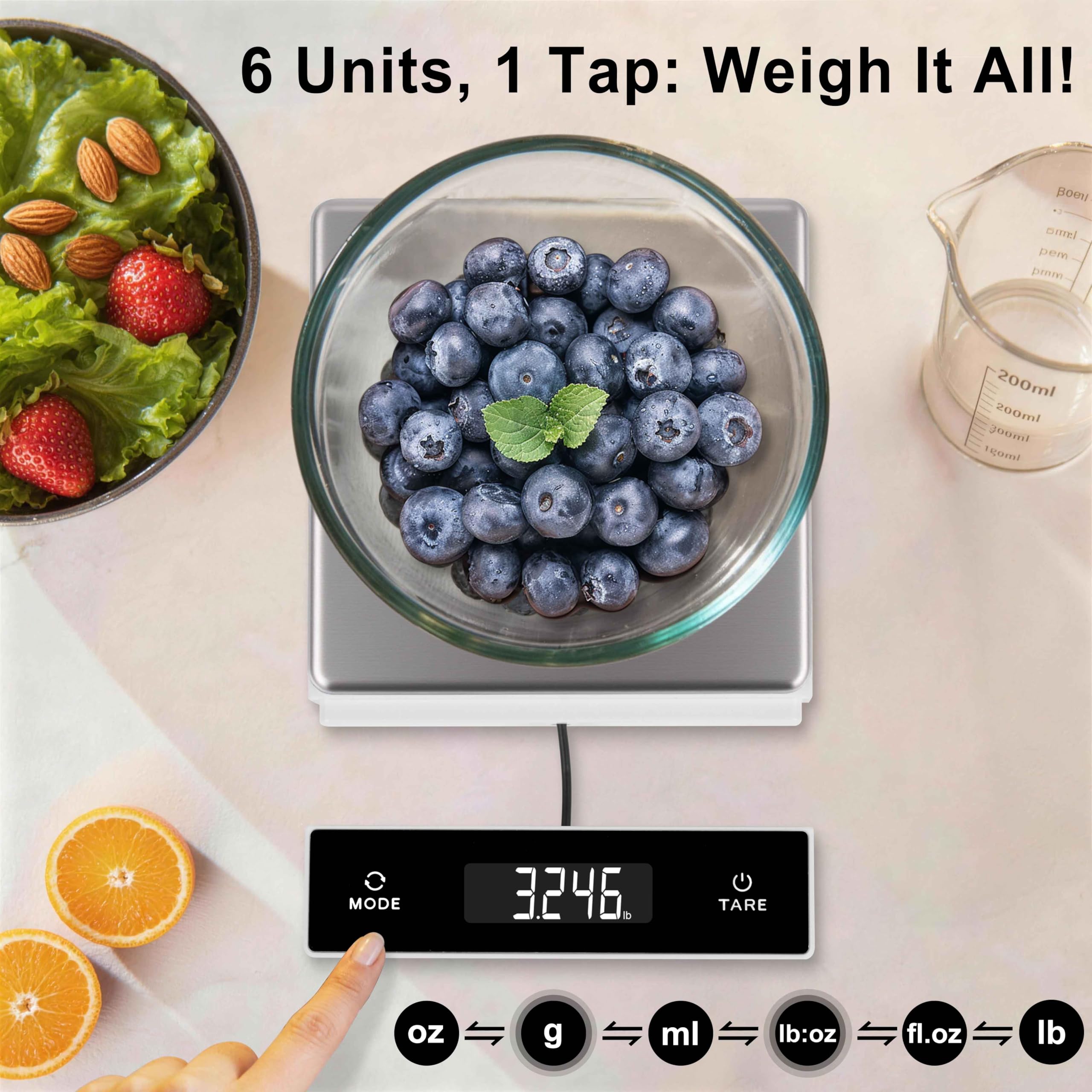 THINKSCALE Báscula digital de cocina, báscula de acero inoxidable de 11 libras con pantalla extraíble, precisión de 1 g para hornear, cocinar, preparar comidas, conversión de 6 unidades