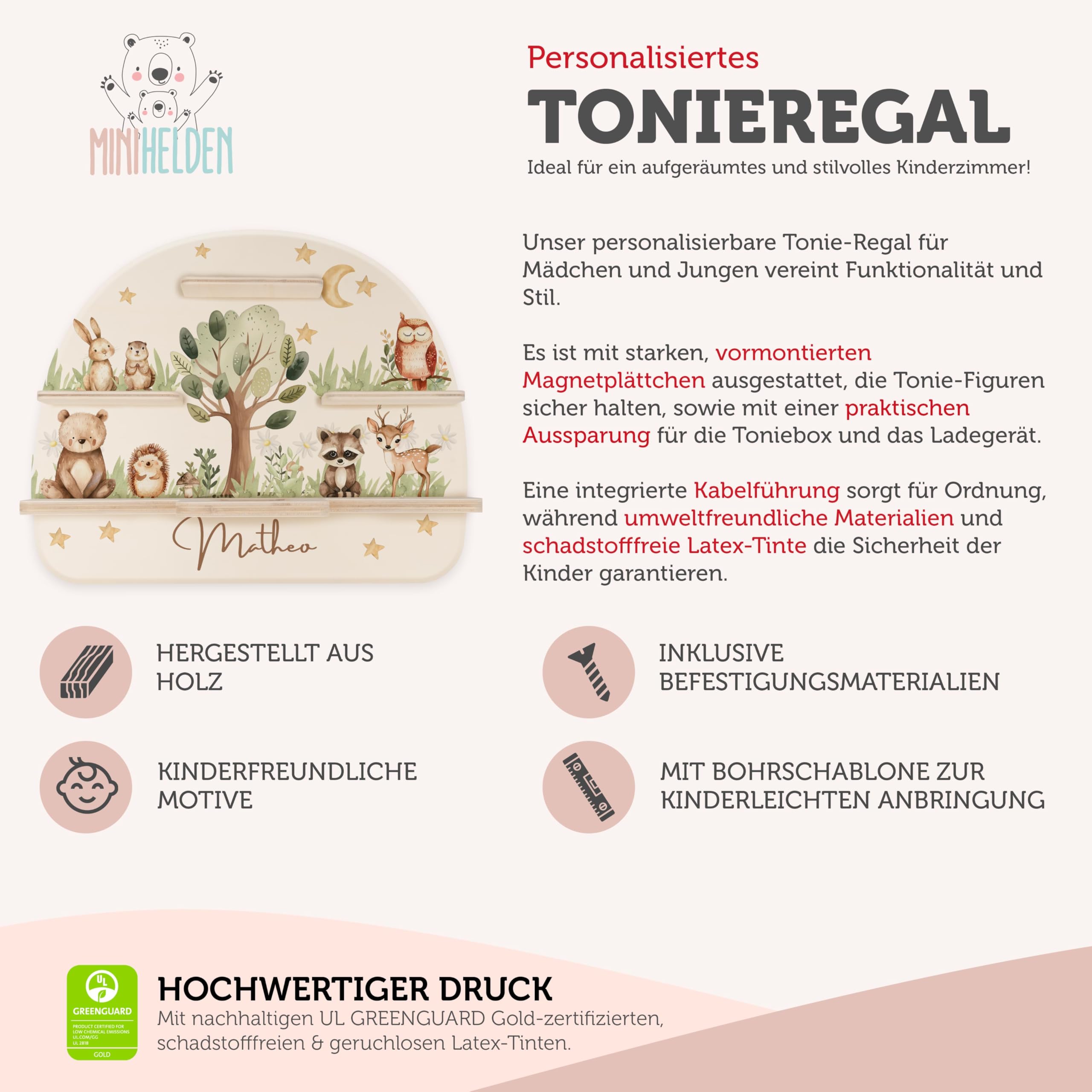 Tonie Regal mit deinem Wunsch-Namen | Wandregal Kinderzimmer zur Aufbewahrung der Tonie Box & Hörfiguren | Tonieregal Mädchen und Jungen - Praktische Kinderzimmer deko & Geschenke Kinder