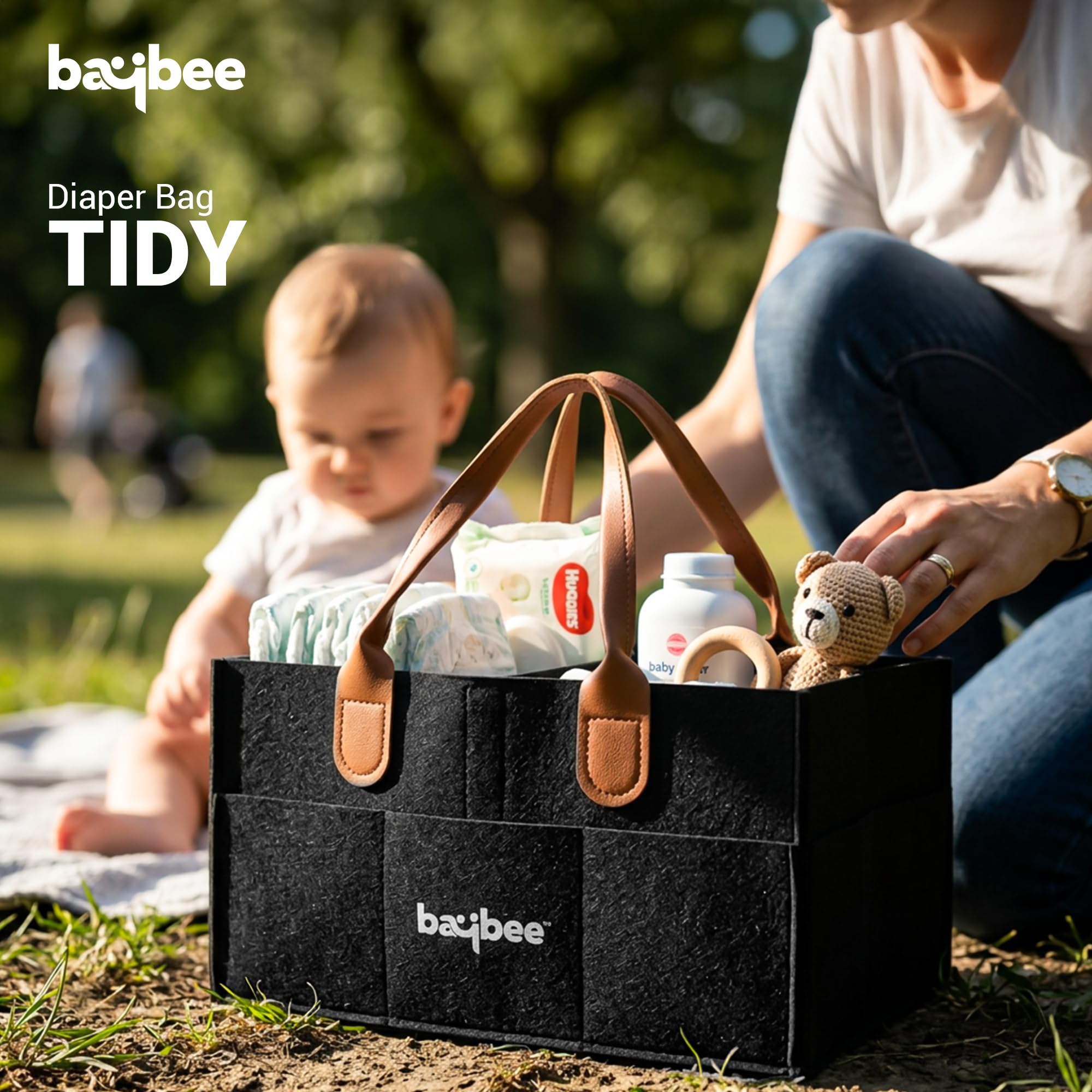 BAYBEE Tidy Stylish & Modern Diaper Bag for Mothers for Travel | Large Capacity Storage Diaper Bag | Strong & Sturdy Baby Organizer Storage | Portable Diapers Caddy Organizer (Black)