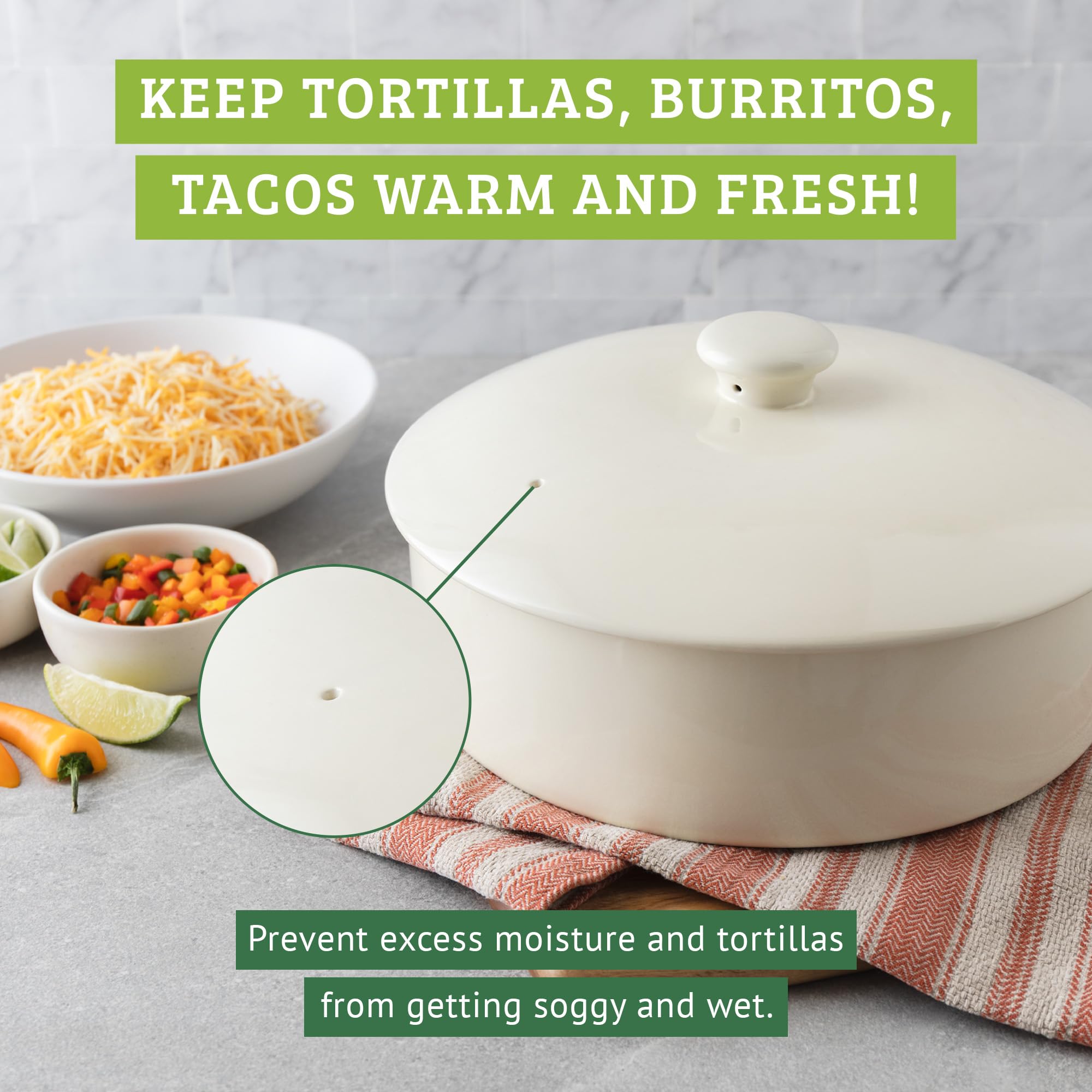 Tortilla Warmer – Wärmebehälter – Tortilla Warmhalter aus Keramik – Tortilla Wärmer - Backofen- und Mikrowellengeeignet - Geeignet als Rotibox und Tortilla Halter (Regenbogen, 25,4 cm)