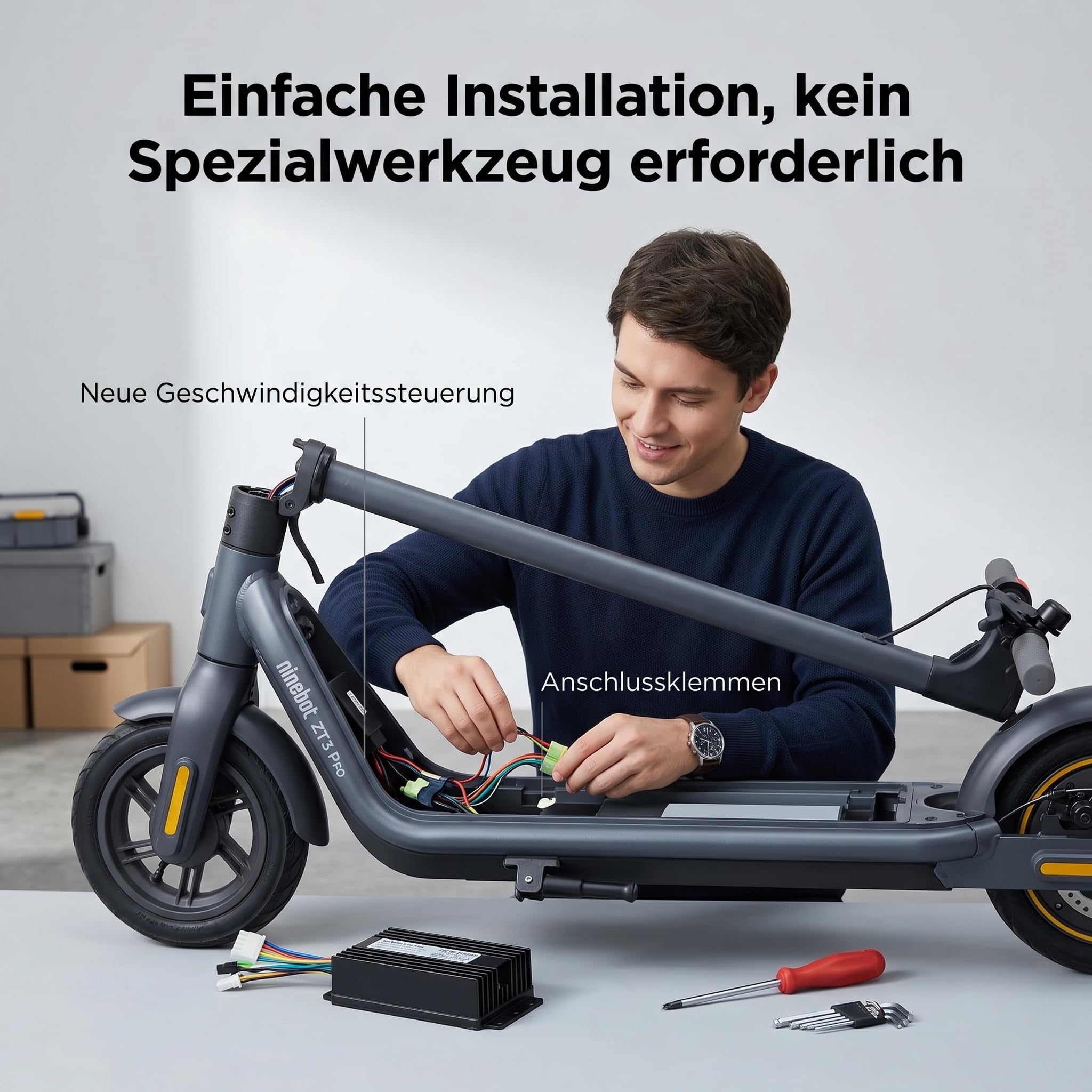 Für NINEBOT für ZT3 Pro Elektroroller Geschwindigkeitsregler Ersatz, 48V 40 km/h Leistungsverbesserung, Metall-Kunststoff-Steuerplatine
