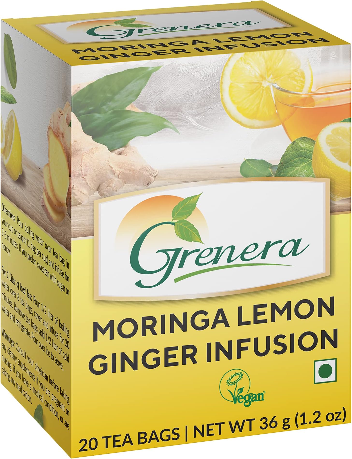Moringa Lemon Ginger Infusion Tea 20 Bags | Caffeine Free, Staple Free, Made With naturally Grown Moringa Leaves