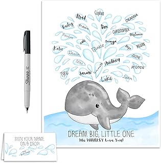 Nautical Baby Shower Signature Poster, Whale Themed Baby Shower Decorati...