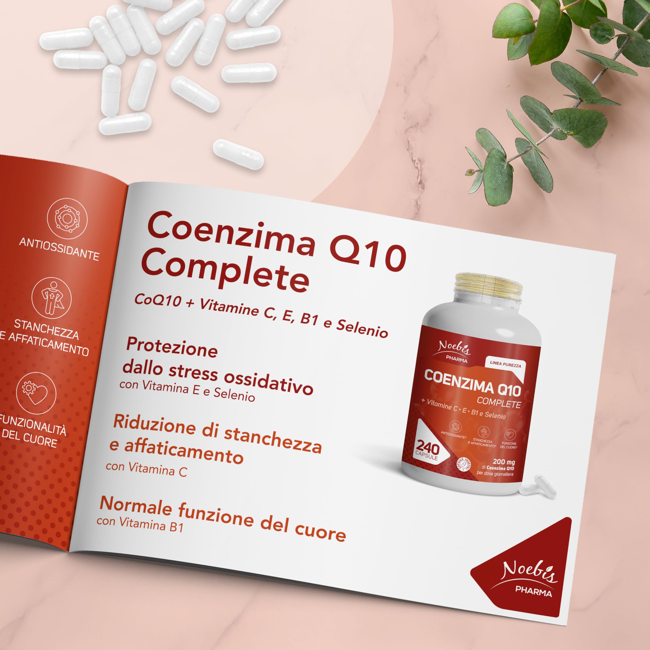 Noebis Pharma Coenzima Q10 Complete 200 mg per Dose – 480 Capsule Vegetali (2 x 240) con Vitamine C, E, B1 e Selenio – Confezione Doppia