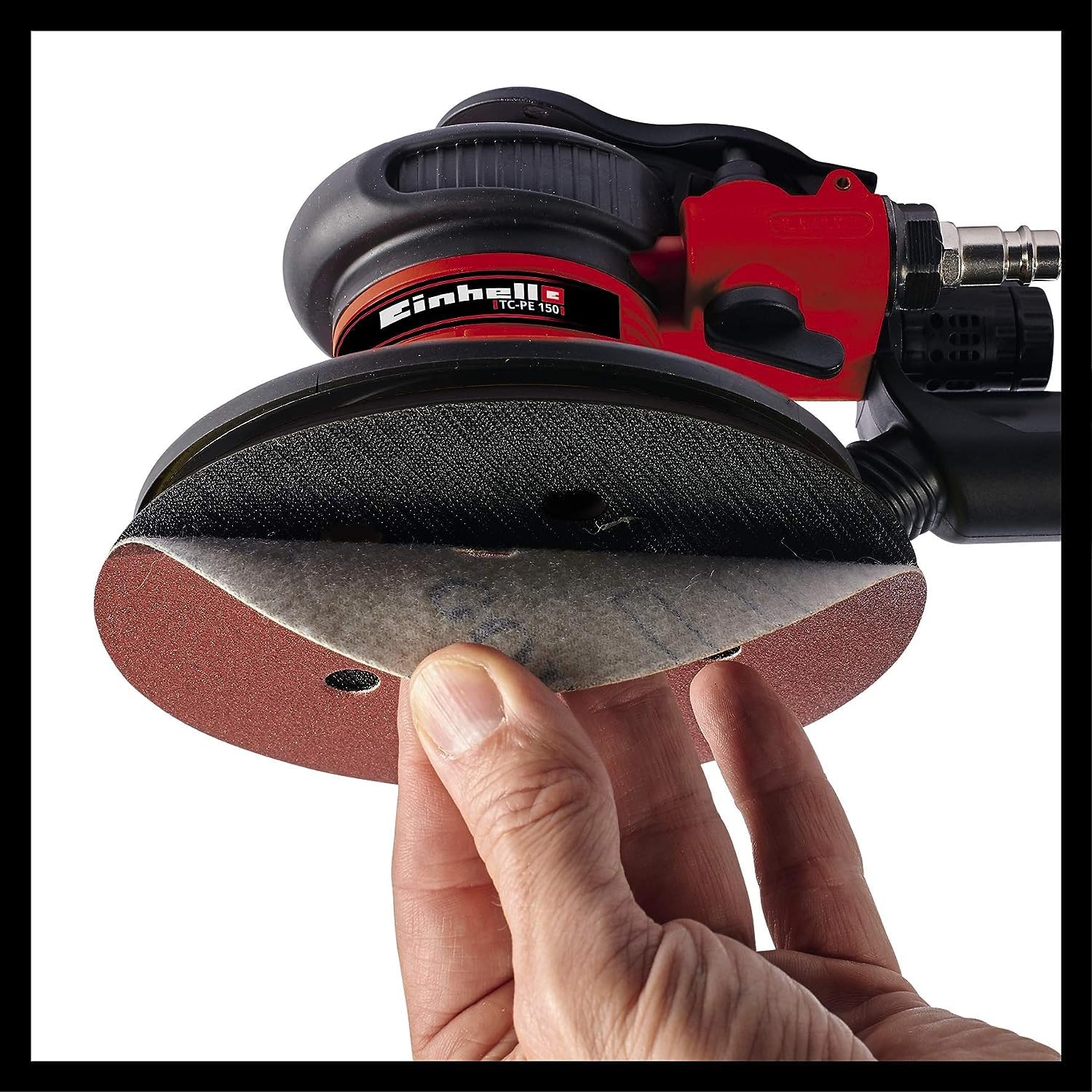 Einhell TC-PE 150 Smerigliatrice Rotorbitale Pneumatica (diam. Platorello 15 Mm, Incl. 6 Carte Abrasive, Raccordo Rapido, Chiave Per Dadi)
