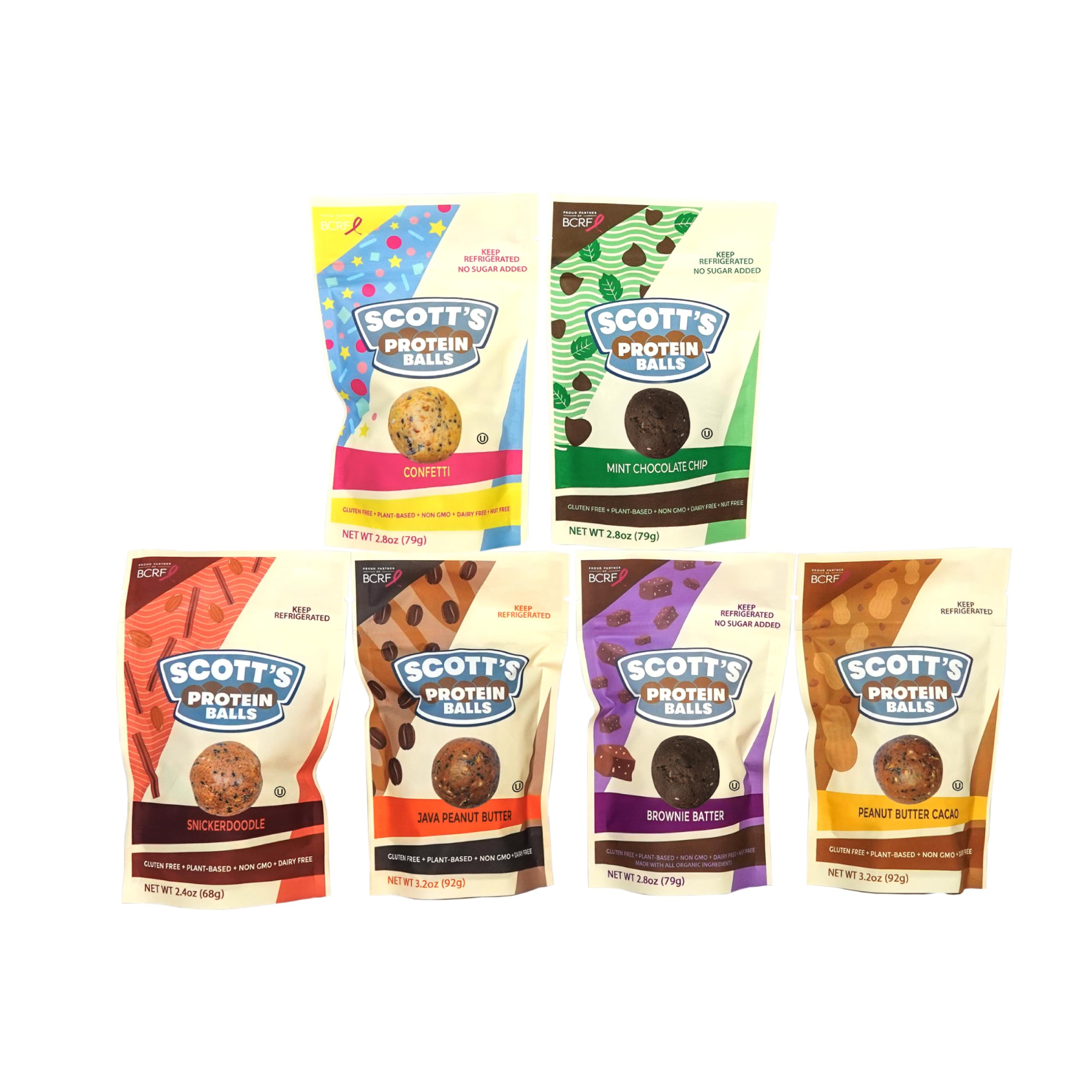 Scott's Protein Balls - 5 Flavor Variety Pack - Plant Based, Gluten Free, Non GMO - High Protein Snack - 6 Resealable Bags