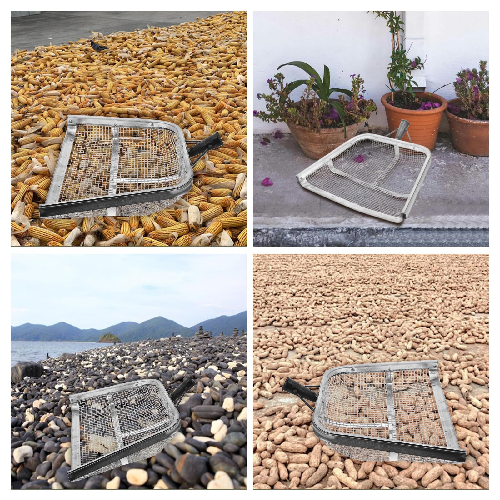 Pelle à Tamis Grande Pelle à Sable Maille de 4/12 mm Tamis Efficace pour Tamiser Le Sol Fuite de Jardin Pelle à Tamis de Sol de Sol en Acier Inoxydable Sable Tamis Tamis de Compost Agricole