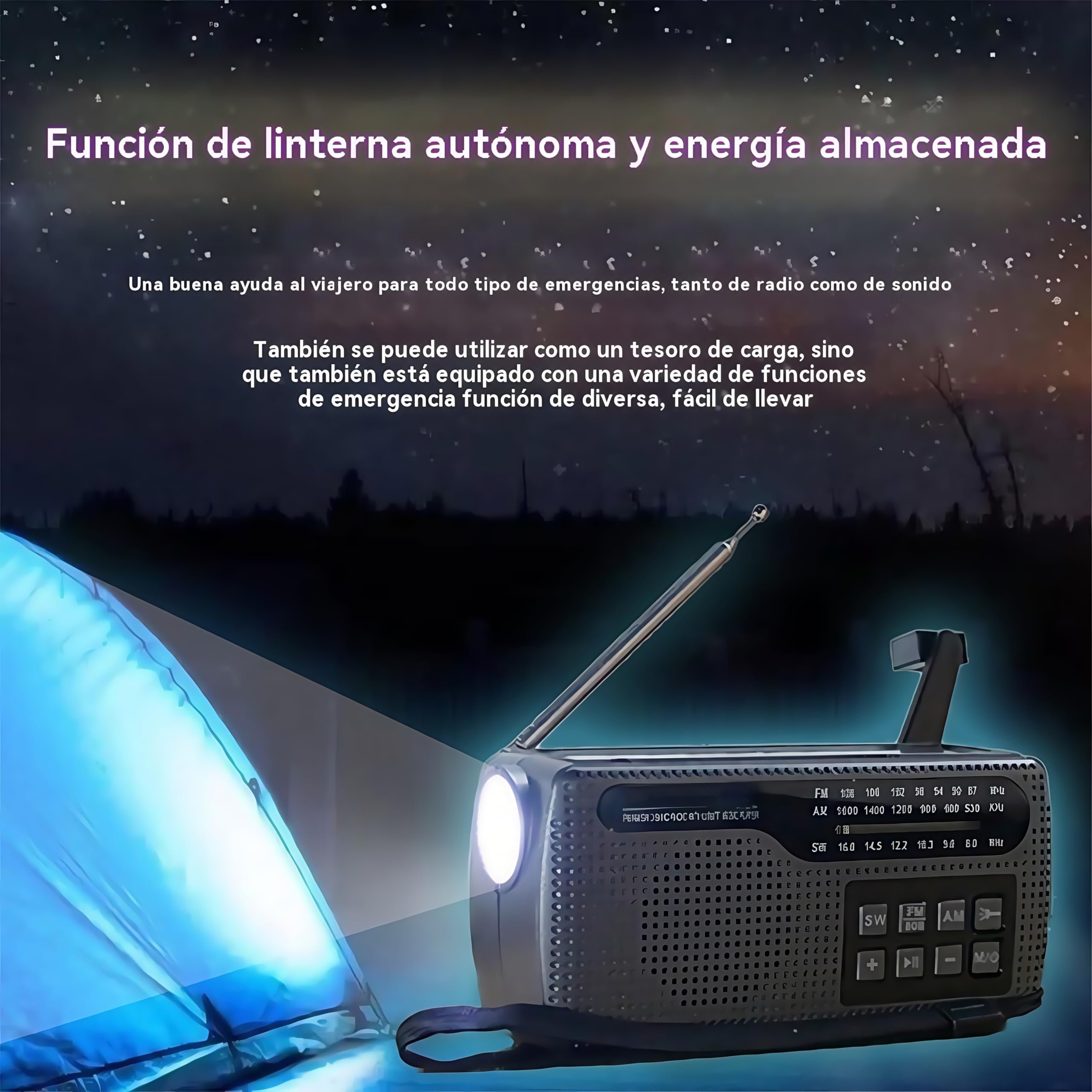 Radio Manivela de Emergencia Portátil, Radio Am/FM/SW Recargable Solar y por Manivela,con Linterna LED,2000mAh Powerbank,Bluetooth 5.0, Cargador Celular, Alarma SOS para Camping y Supervivencia