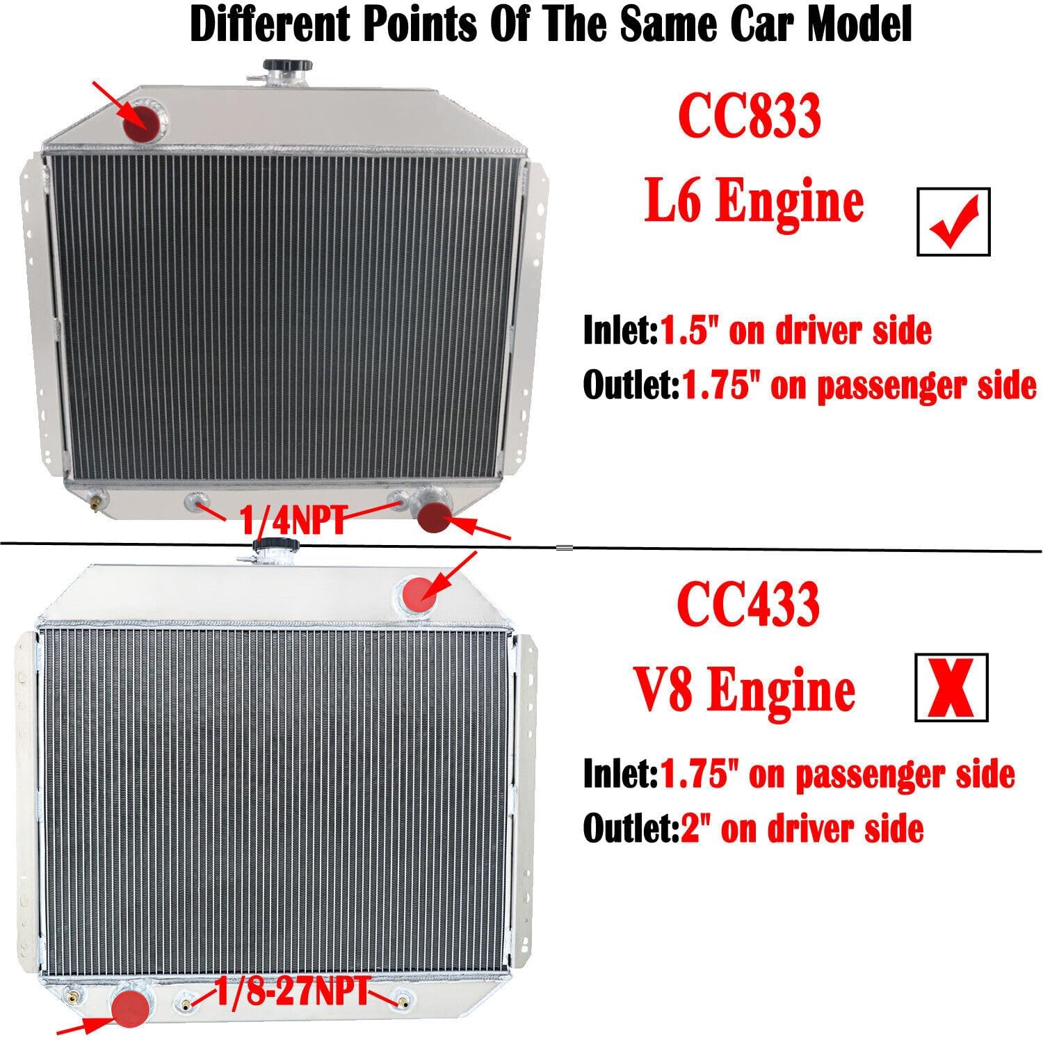 4 Row Core Aluminum Radiator for 1966-1979 Ford Bronco F150 F250 F350 F-Series Pickup L6 V8 Truck Chevy Engines 1967 1968 1969 1970 1971 1972 1973 1974 1975 1976 1977 1978