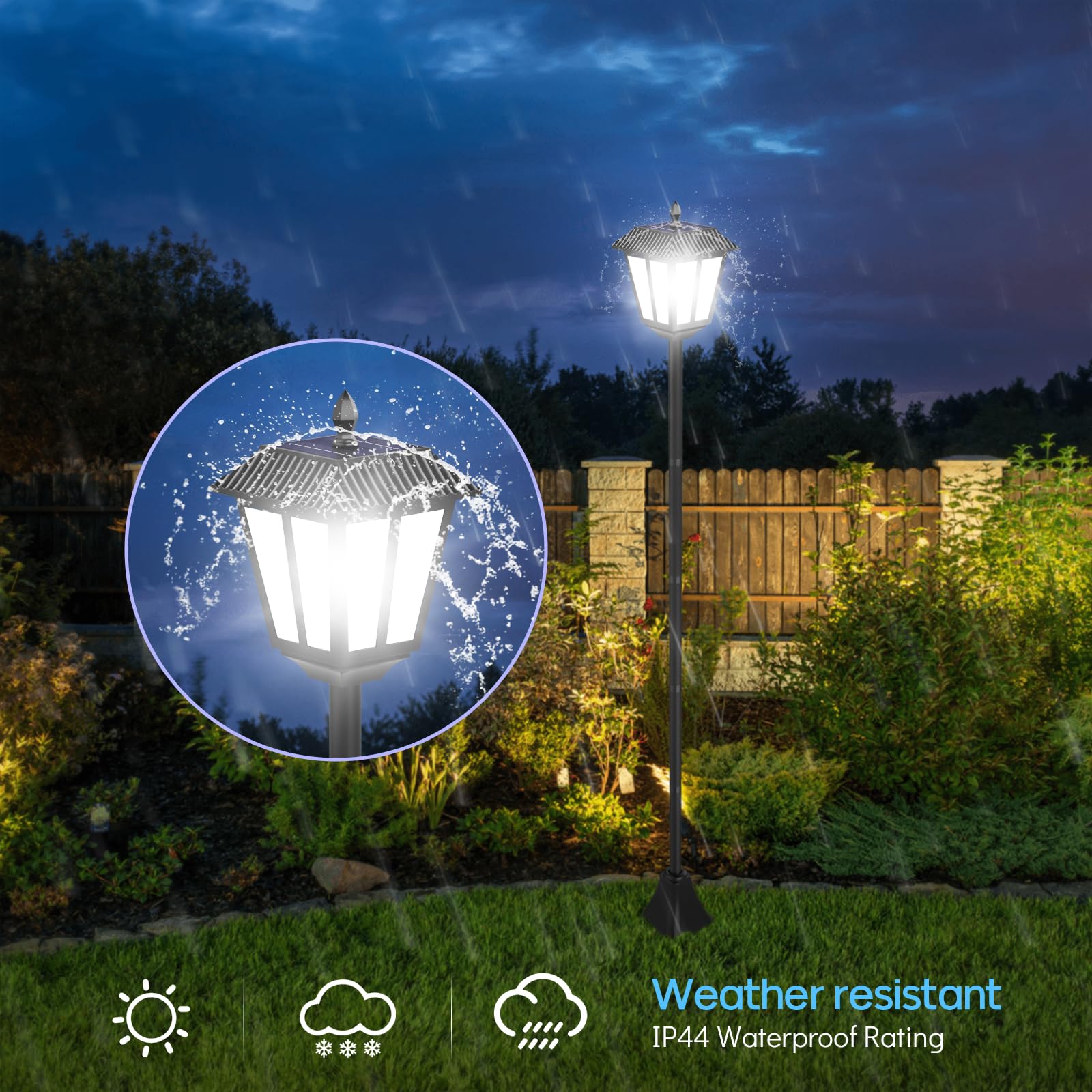 Lámpara Solar LED de Exterior 180 cm con Estaca Farol Solar de Jardín Impermeable, Lámpara Solar de Pie para Senderos Terraza Balcón Luz Blanca (1 Pieza)