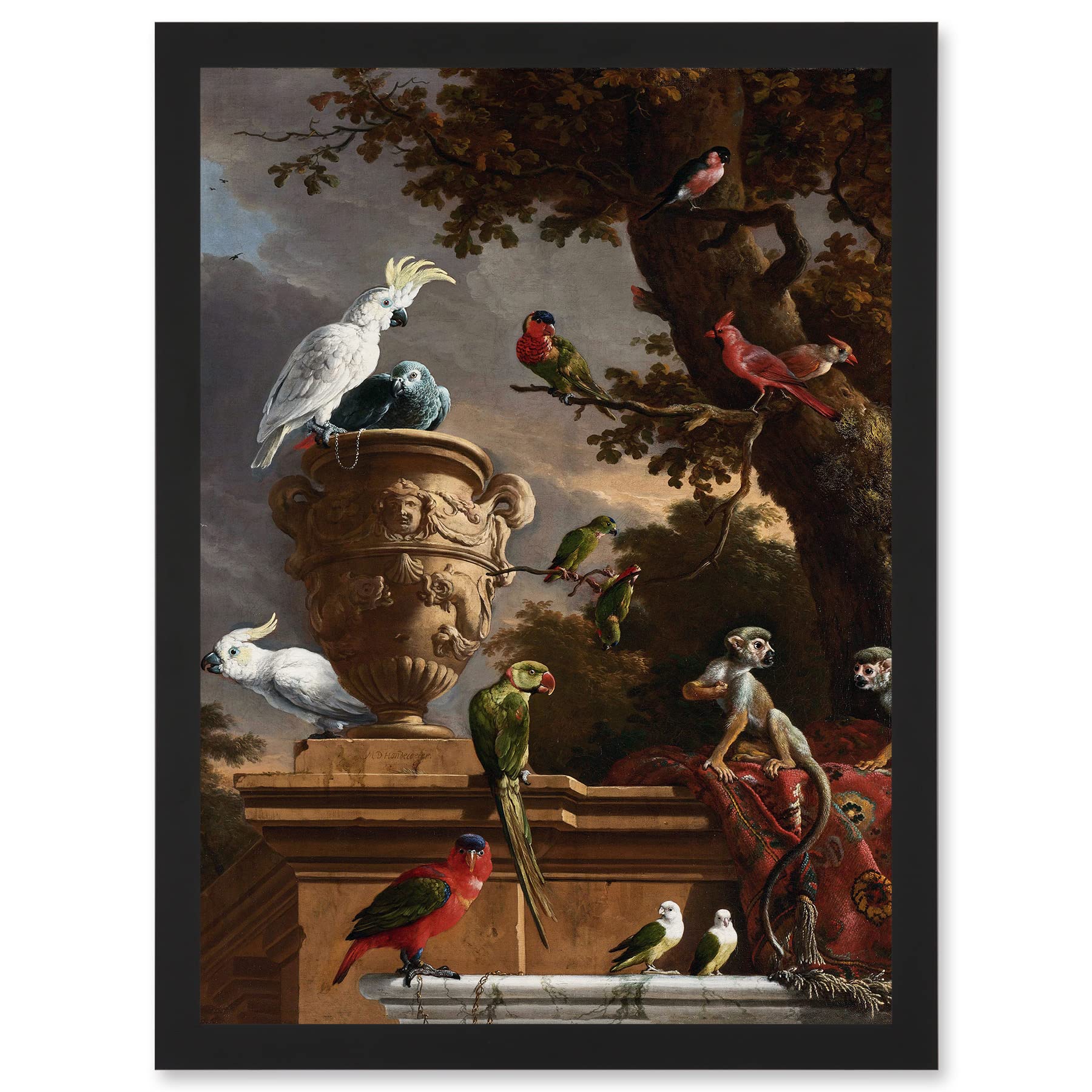 Artery8 Hondecoeter Menagerie Exotic Birds Parrots Painting Artwork Framed Wall Art Print A4