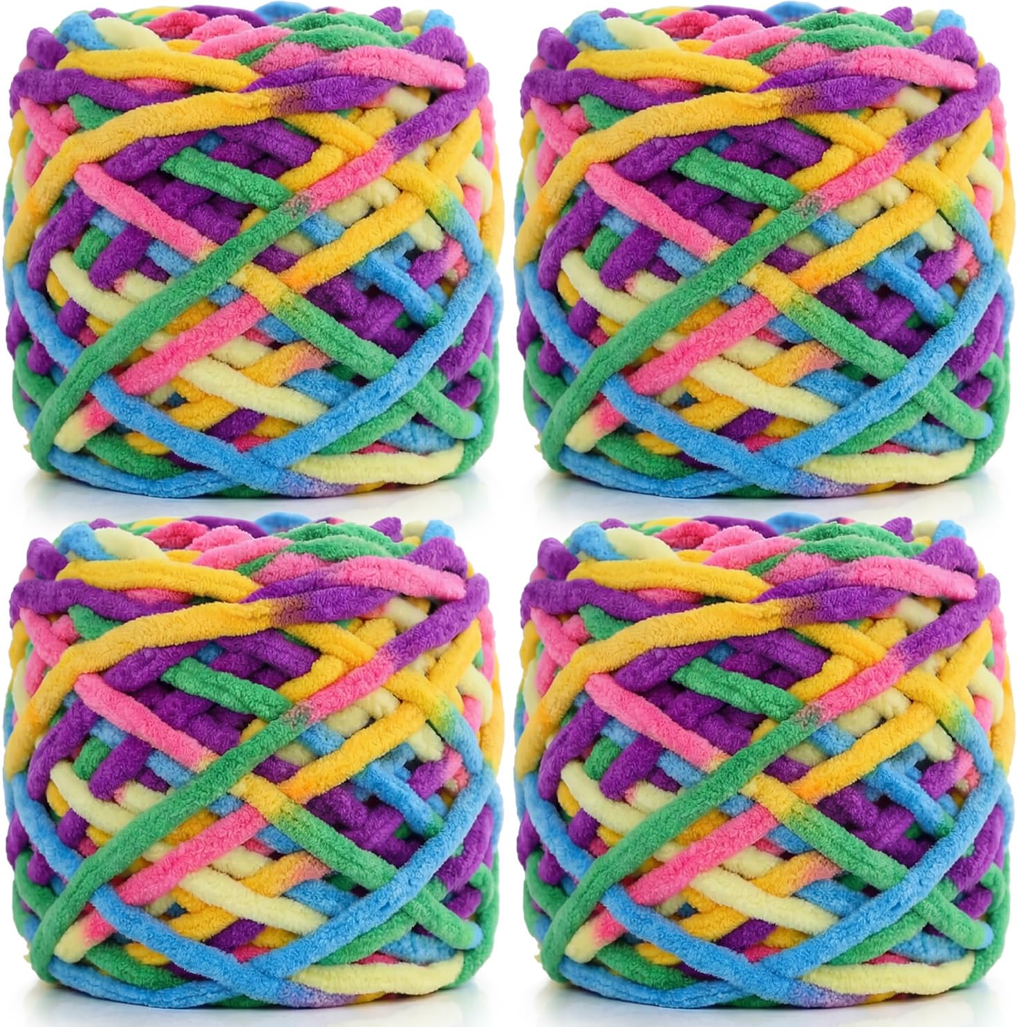 Lighterday Super Chunky Knit Chenille Yarn 4 x 100g Multi-Colored Crochet Wool for Hand Knitting Blankets,Knitting Wool for Big Blankets Sock and Scarves (Five-Colored) — image 1