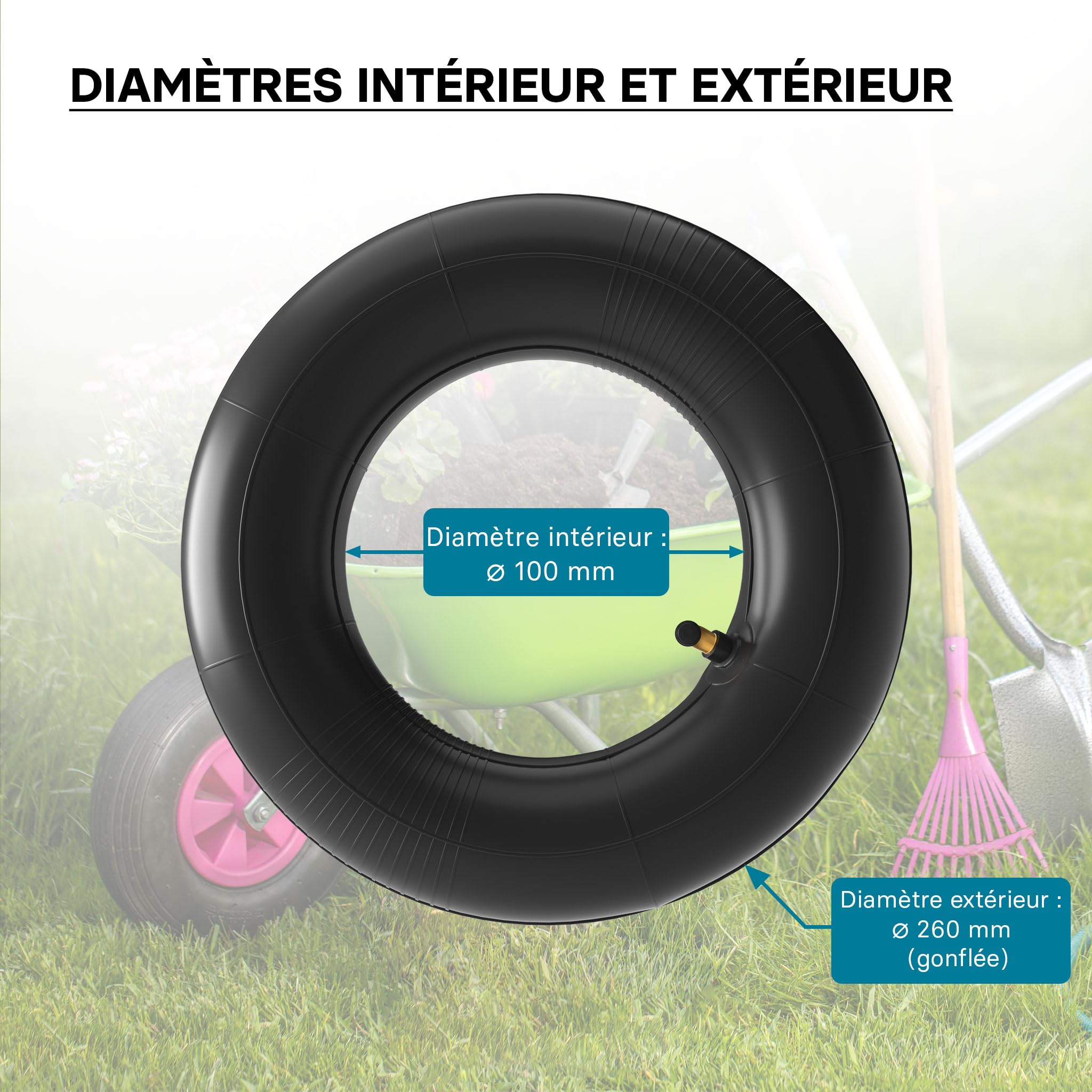 Lot De 2 Chambres à Air 3.00-4 260x85 Valve TR87 Pour Brouette Diable Chariot - Noires Durables