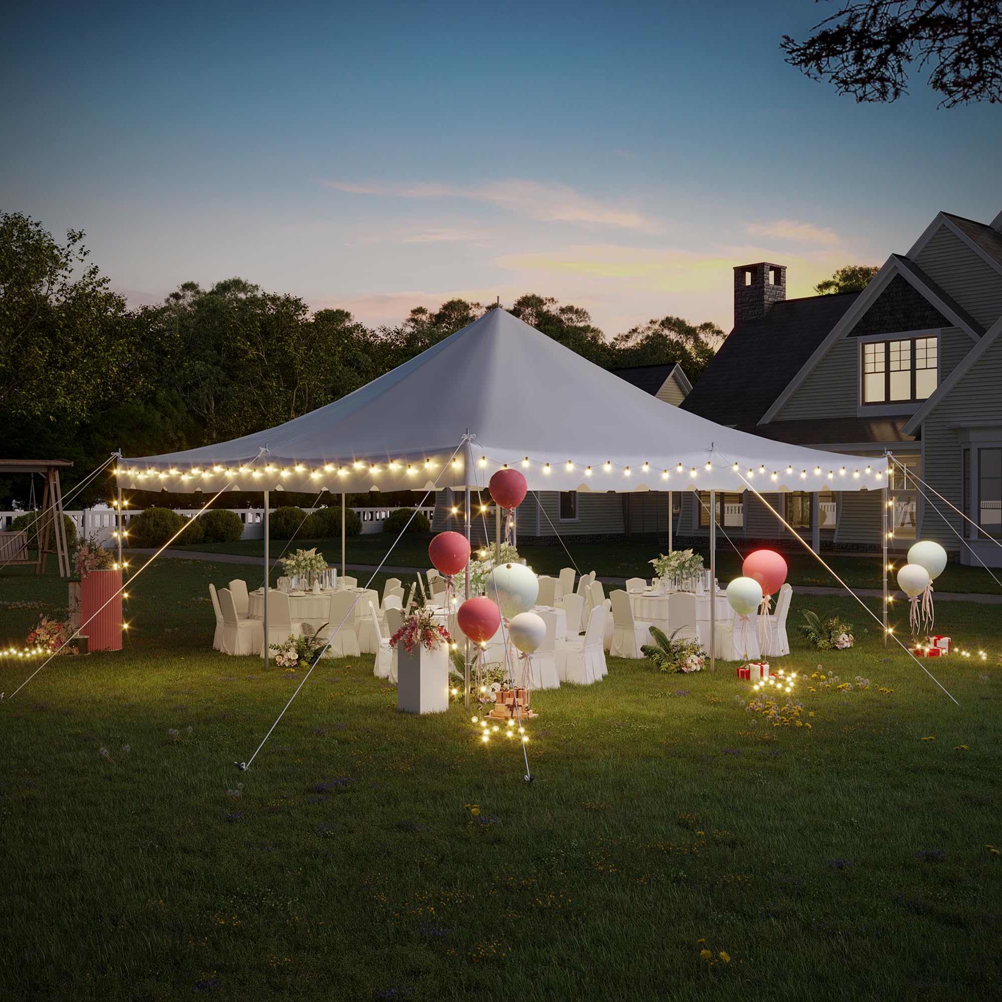 EROMMY 20x20FT Pole Party Tent, Heavy Duty PVC Event & Wedding Canopy, Outdoor Backyard Gazebo Tent for 60 People, Commercial Party Canopy, White : Patio, Lawn & Garden