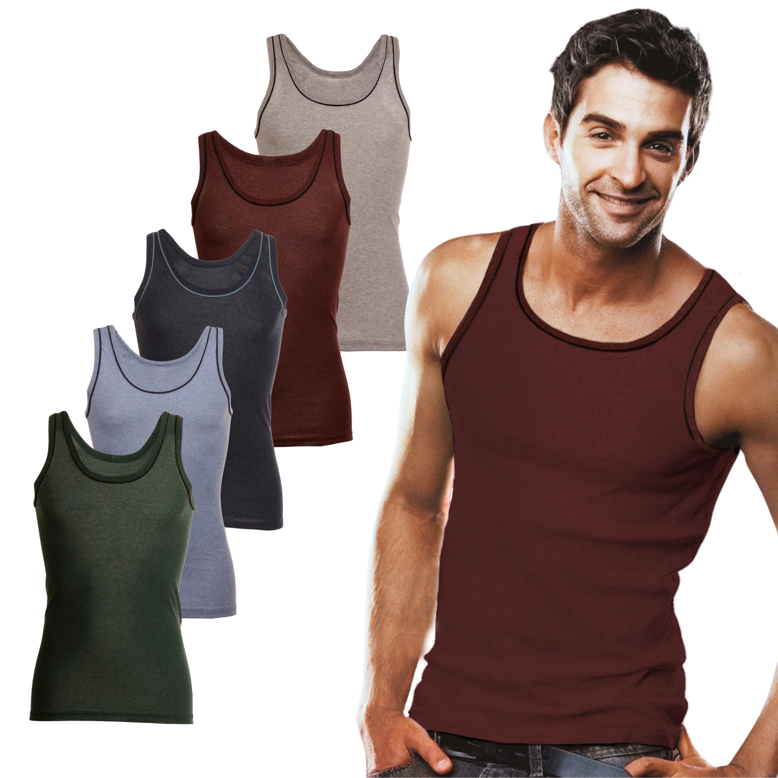 SGS 5-pack: stijlvolle onderhemd heren EXTRA lang 12 cm & tank top heren - fijne rib spiershirts mannen & ondershirt man, wit, XXL