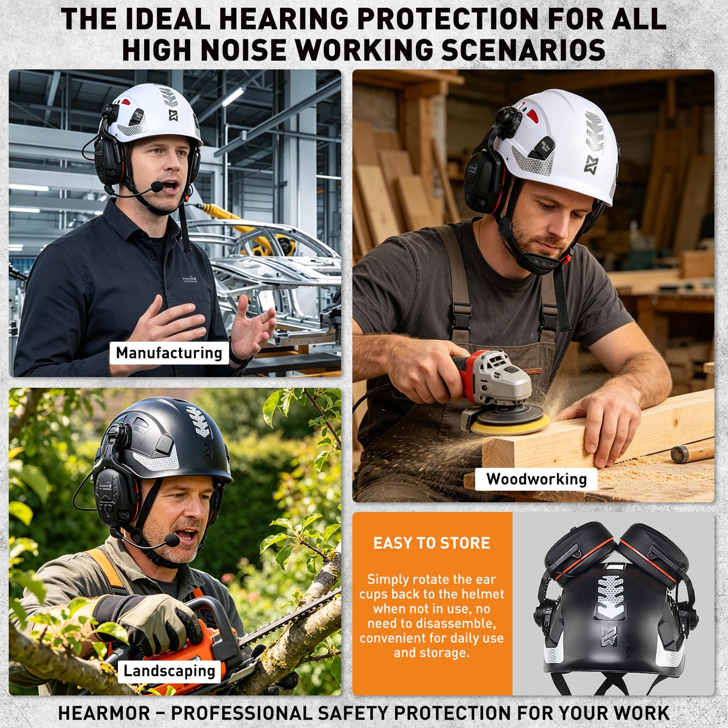 HEARMOR Cuffia protettiva rigida Bluetooth, SNR 32 dB, protezione acustica fissata al casco, per lavori di tosaerba e lavori ad alto rumore
