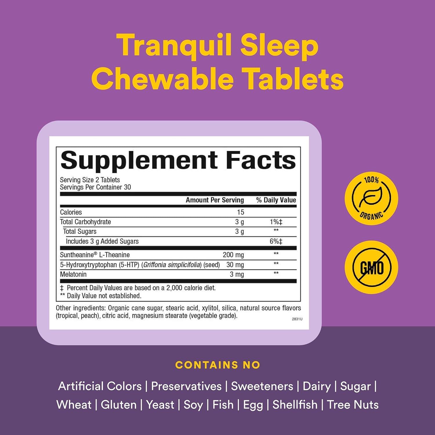 Natural Factors Tranquil Sleep - Calm Sleep Health Supplement - Relaxation Support Supplement with Melatonin & 5-HTP - 120 Chewable Tablets (60 Servings)
