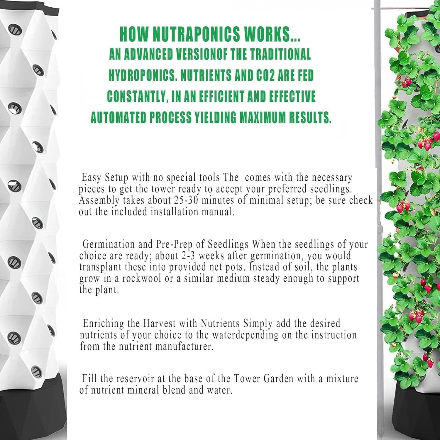 Hydroponic Growing Kits Multi-Layer Hydroponic Garden Tower ｜ Vertical Hydroponic Growing System Indoor Garden Hydroponics Tower Set for Herbs, Fruits and Vegetables~/