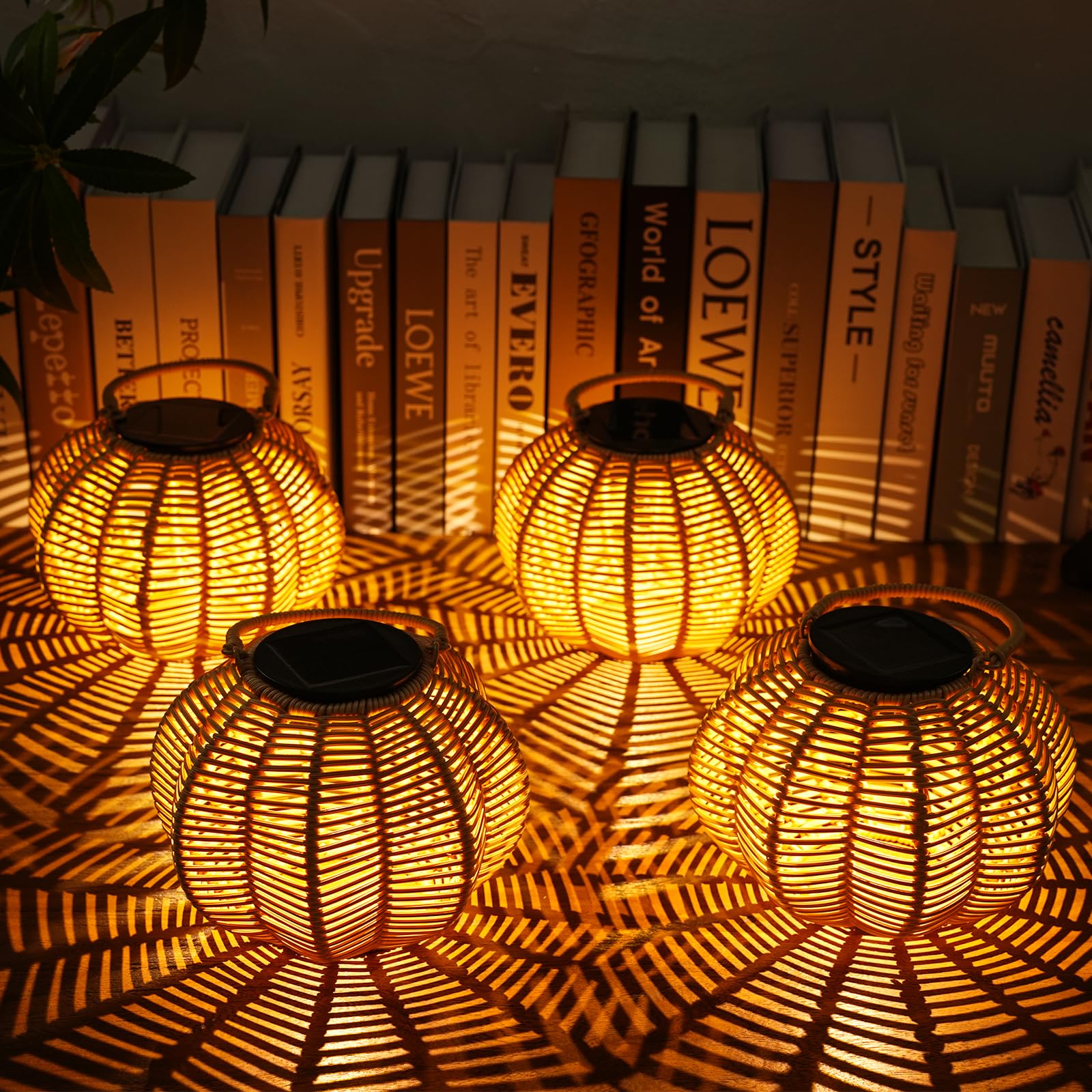 KagoLing Solar Lights Outdoor Garden, Pumpkin Style Hanging Solar Lanterns for Outside with Mesh Lighting Effect, 4 Pack Solar Garden Ornaments IP65 Waterproof, Courtyard, Terrace, Garden Decoration