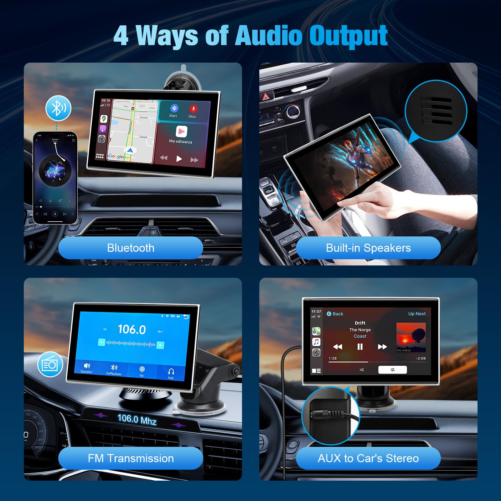 Autoradio Portatile Wireless 7 Pollici - CarPlay & Android Auto, Touch Screen, GPS, Bluetooth, FM