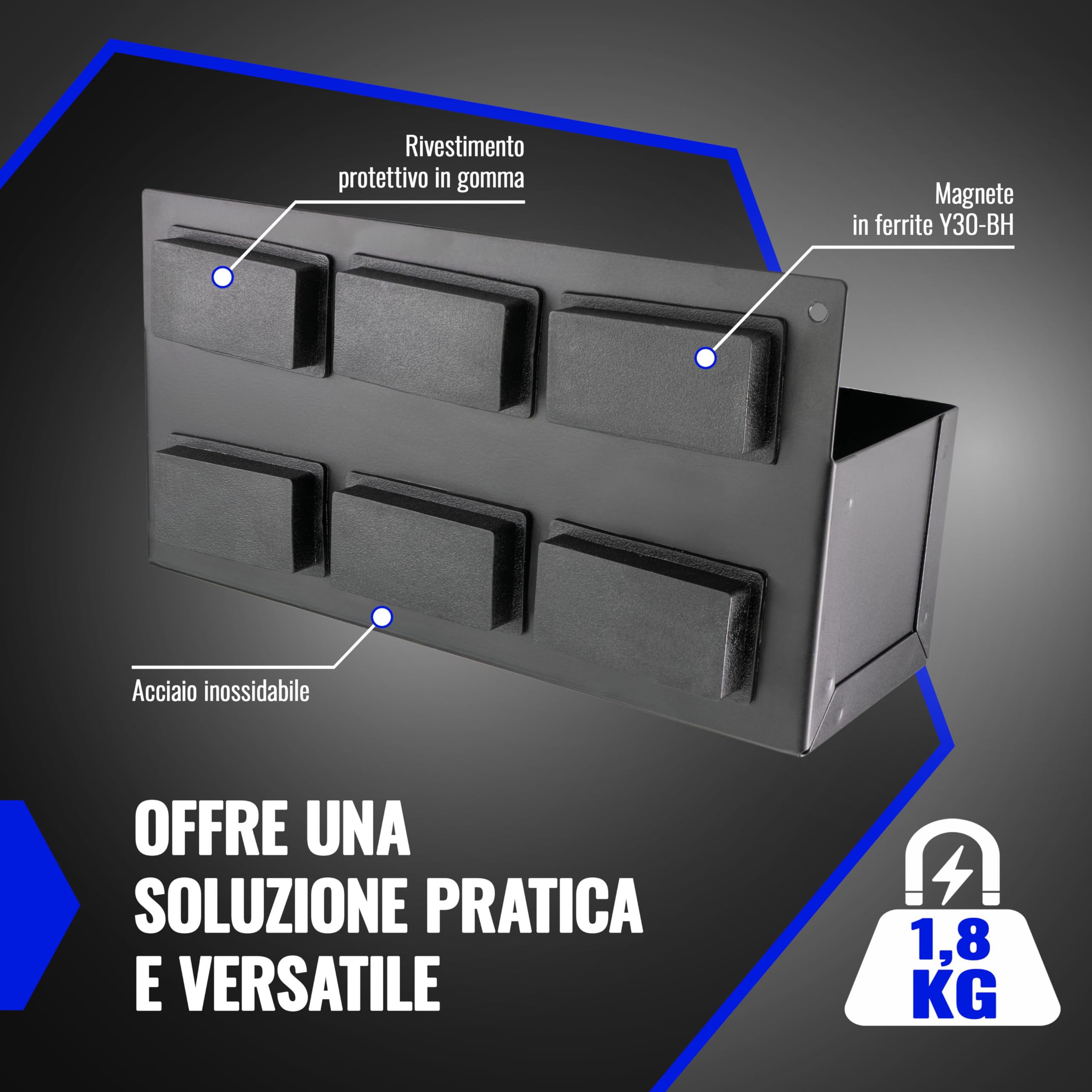 POPPSTAR Porta bombolette spray magnetico, lunghezza 210mm x altezza 70mm x larghezza 75mm, materiale: acciaio, colore: nero