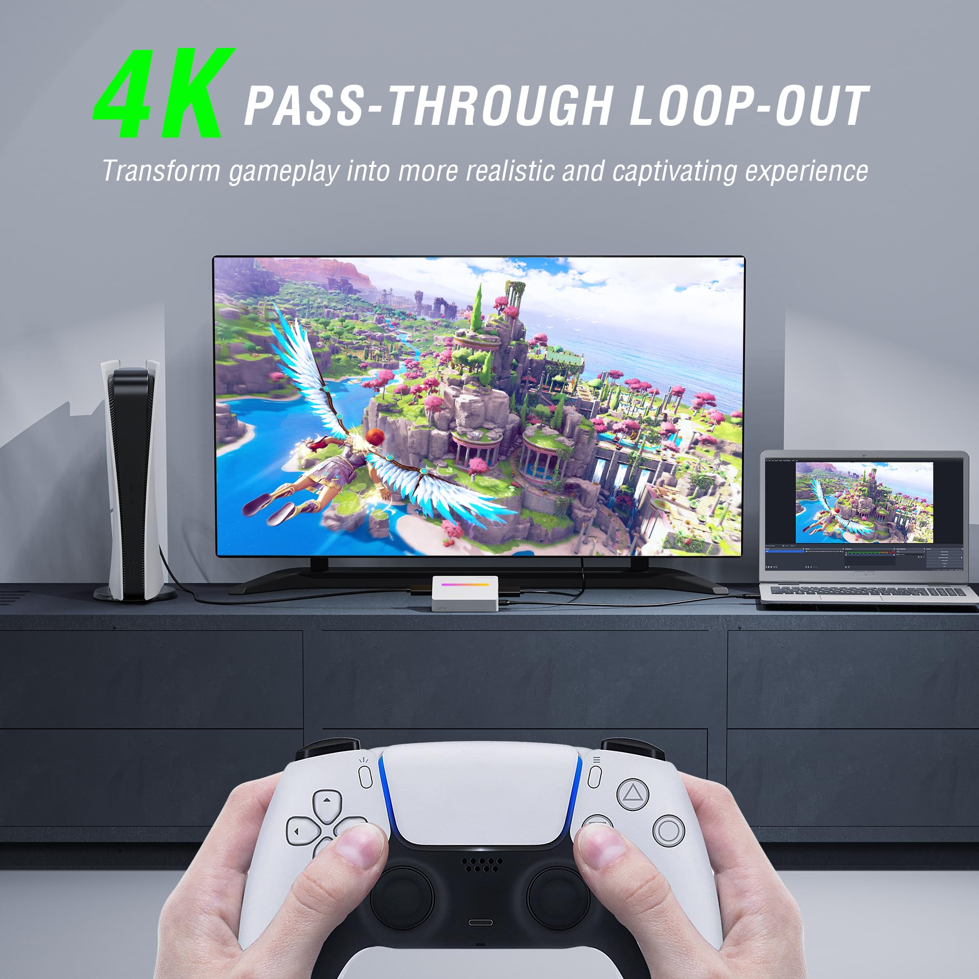 Fifine AmpliGame Gaming Capture Card USB 4K HDMI, 1080P Audio Video Scheda di acquisizione per OBS Streaming con RGB, HDMI in/Out Compatibile per Switch/XBOX/PS5/Computer-V3 Bianco