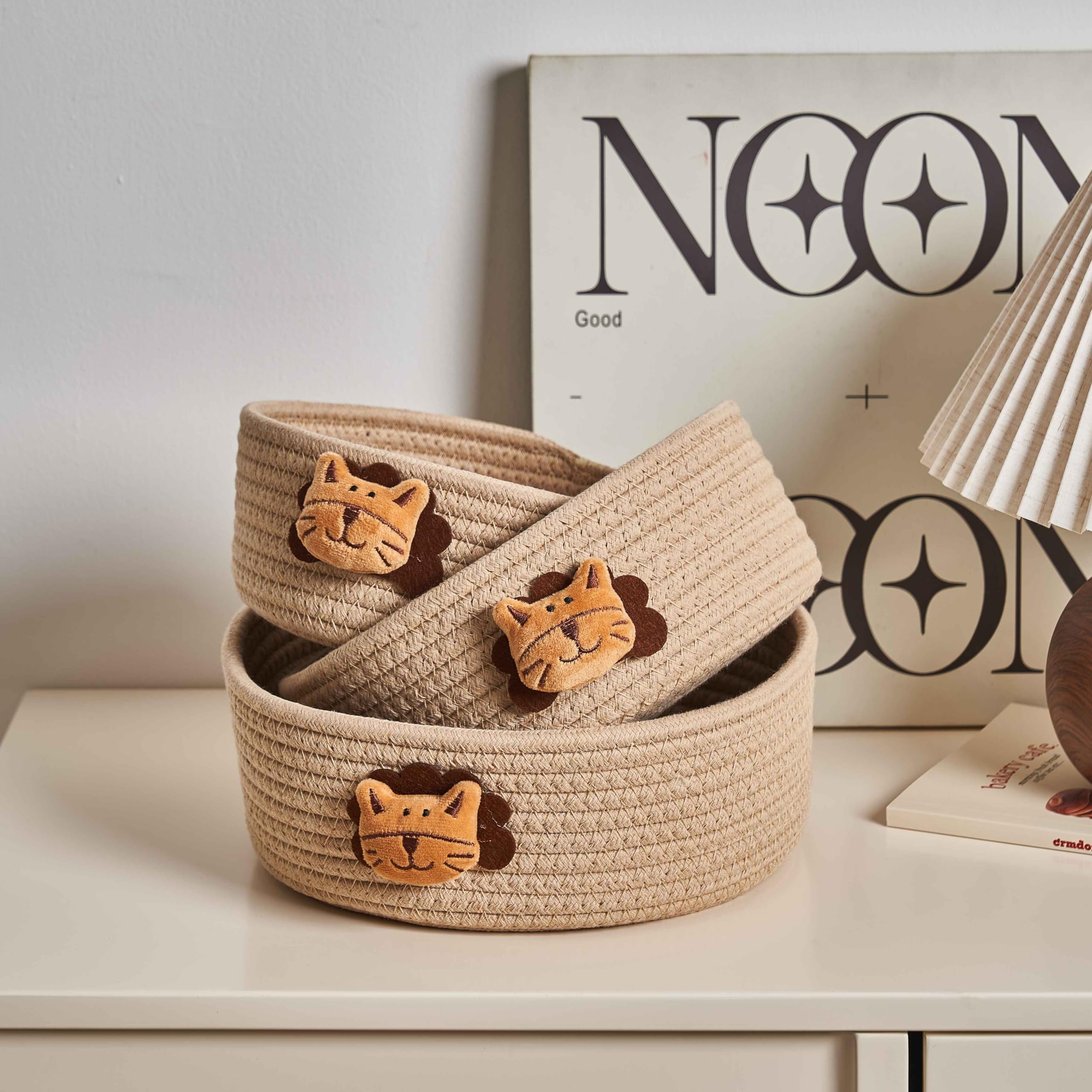 Eden & Willow Lion Cotton Nursery Room Storage Basket - Eco-Friendly, Durable, And Playful Organisation Solution For Children With Adorable Designs - Set Of 3 (, Mixed Sizes)