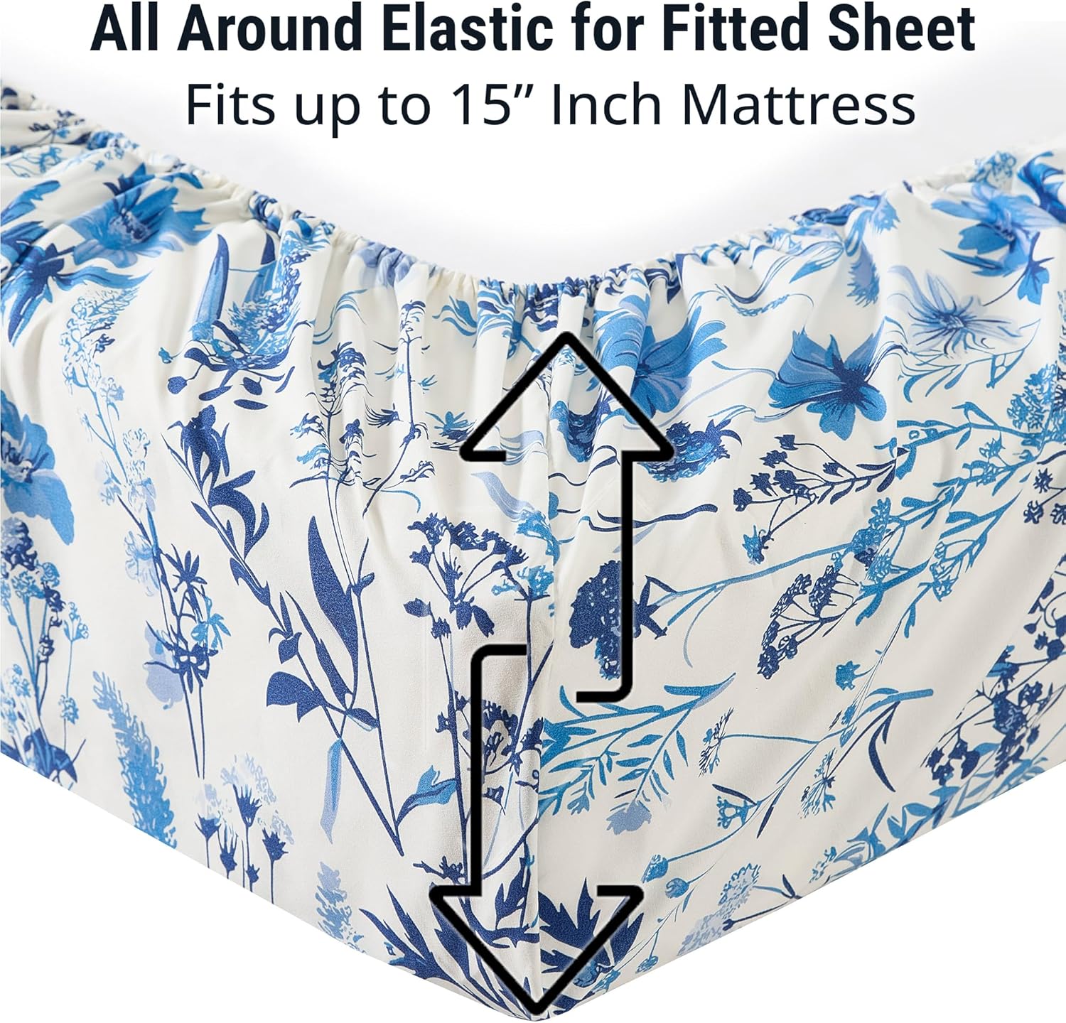 HLC.ME Blue Floral Bed Sheets - 4 Piece Bed Sheet Set - Wrinkle Resistant & Ultra Soft - Fits Mattresses up to 15 Inches Deep (King)