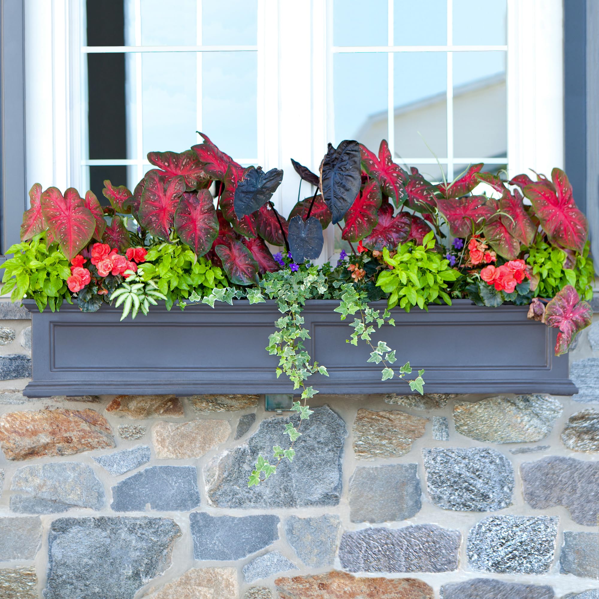 Mayne Fairfield 5ft Window Box, Self Watering Flower Box with Double Wall Design, All Season Fade Resistant Outdoor Window Planter with Steel Mounting Bracket, Graphite Grey