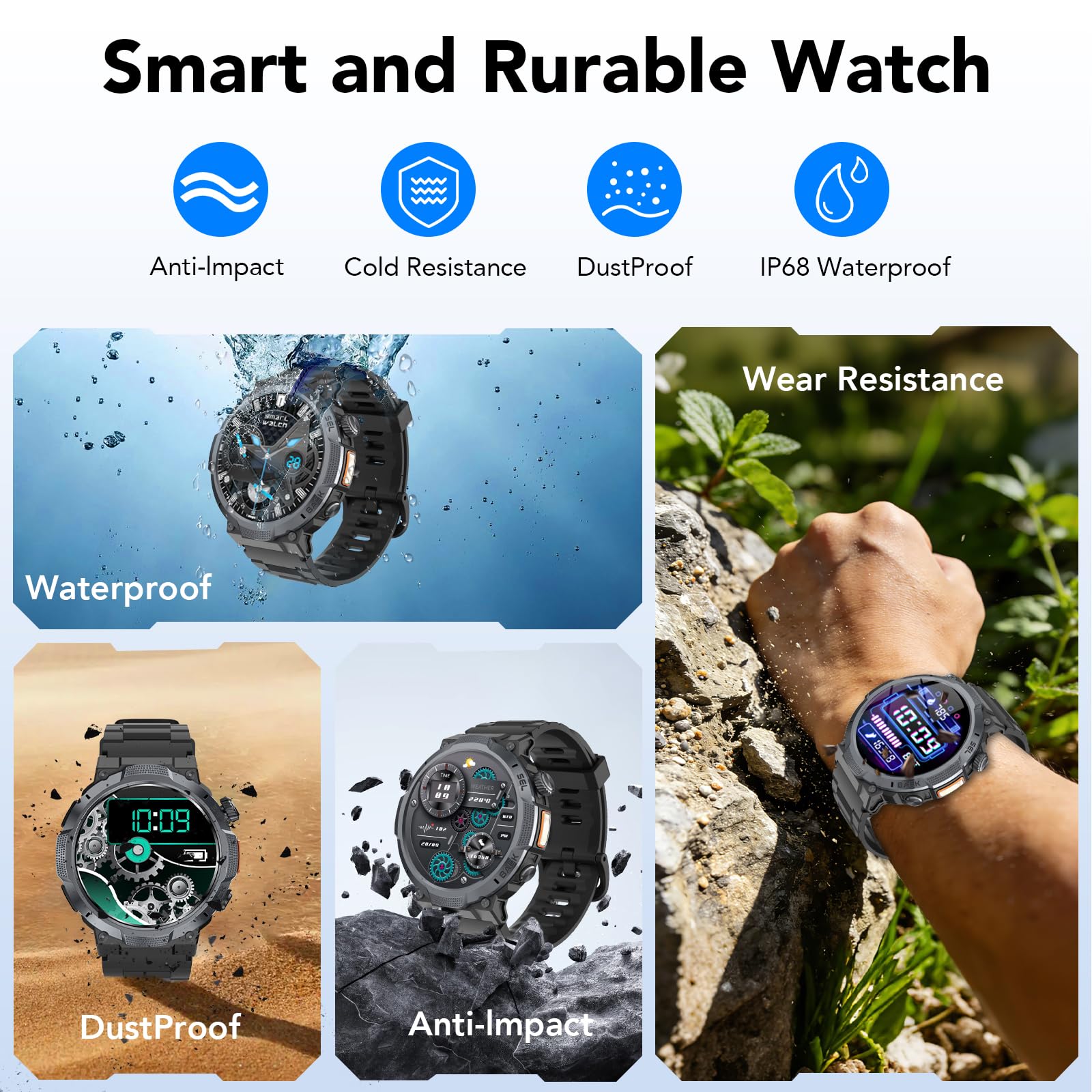 Reloj Inteligente Hombre, Pantalla AMOLED 1,53", Autonomía 30 Días, Reloj Militar Hombre con Llamadas Bluetooth, Monitoreo Frecuencia Cardíaca/Sueño, Impermeable IP68, Más de 110 Modos Deportivos - 5