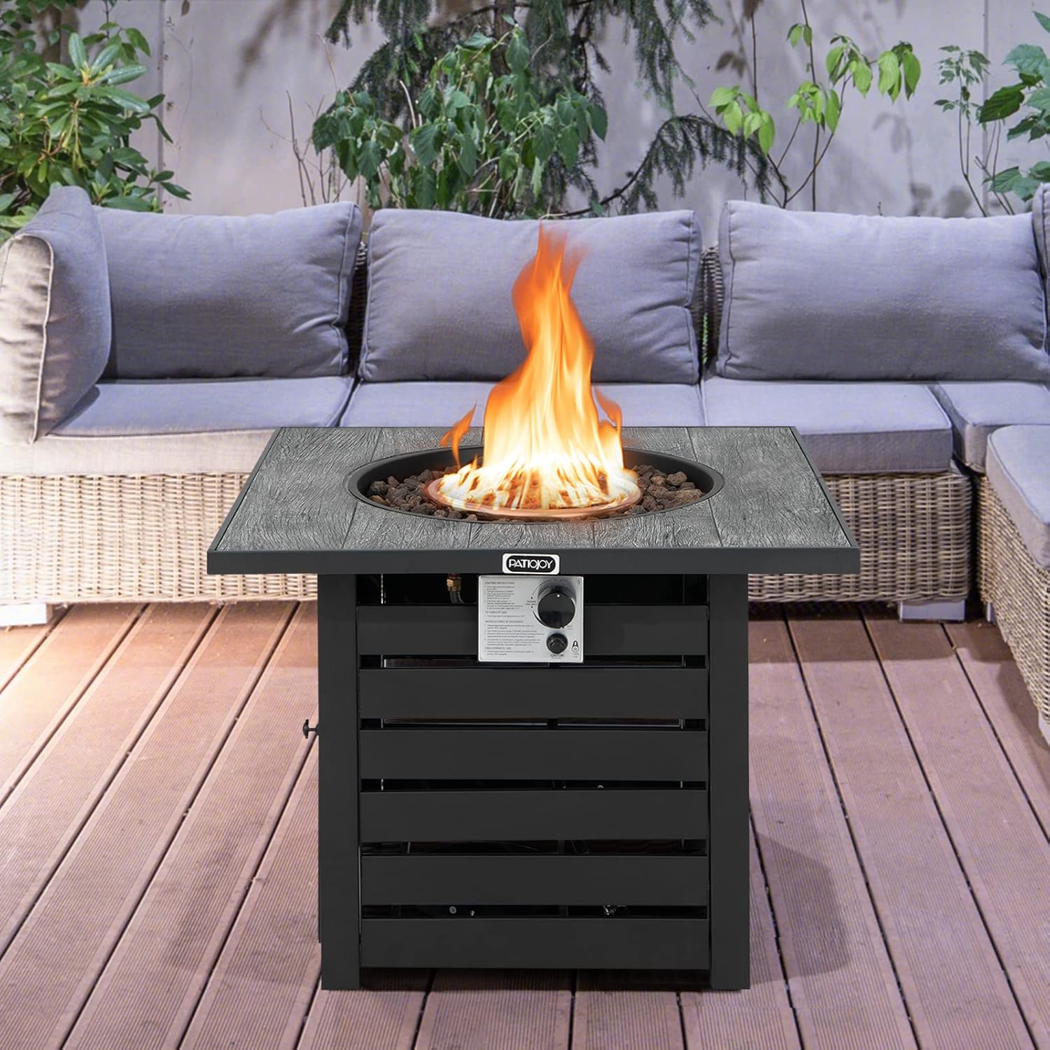 Tangkula 32-Inch Outdoor Propane Fire Pit Table, Patiojoy 50,000 BTU Square Gas Fire Pit with Ore Powder Tabletop, Adjustable Flame, Lava Rocks, PVC Cover for Patio, Poolside, Garden