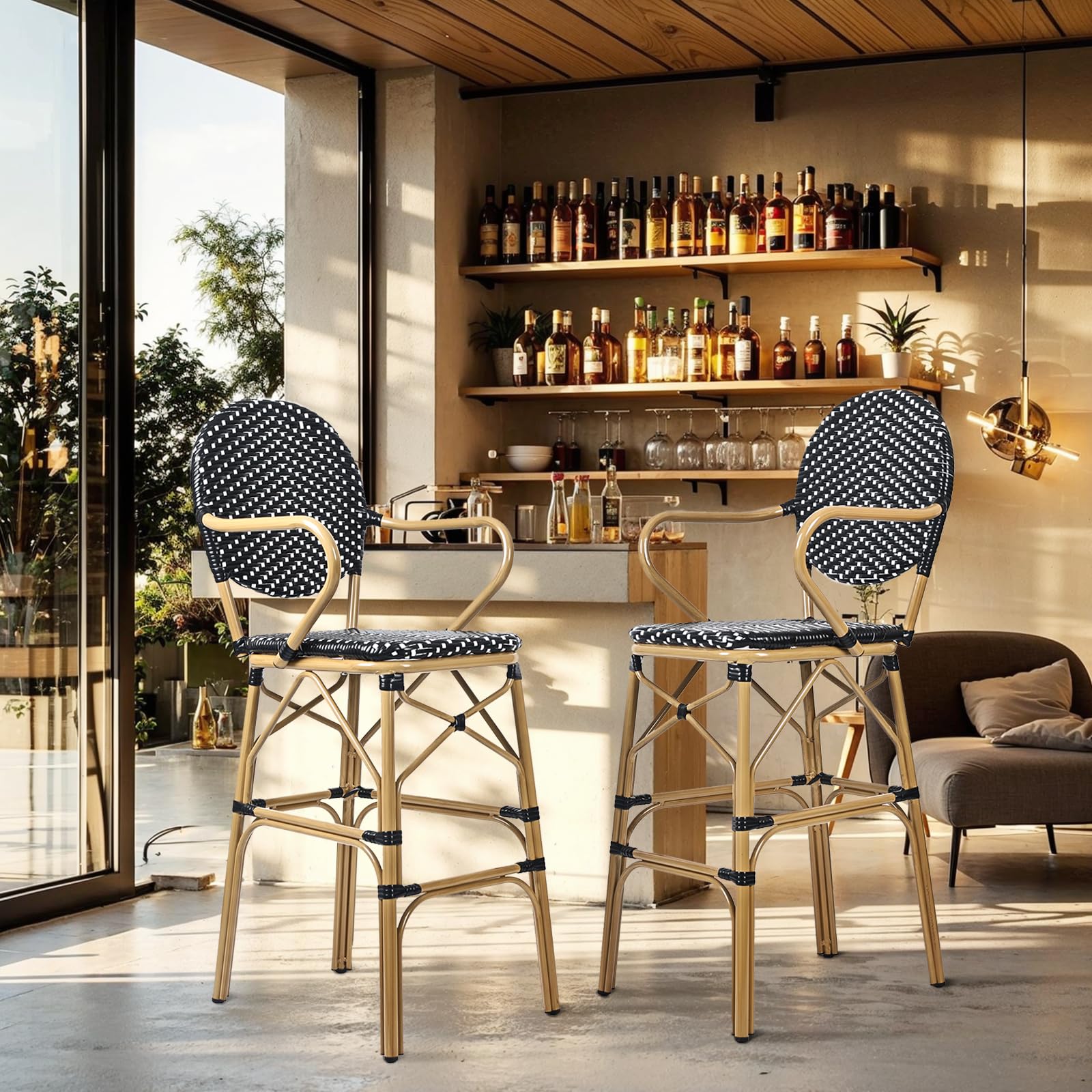 Outdoor Stools Merrick Lane Set Of Two Stacking French Bistro