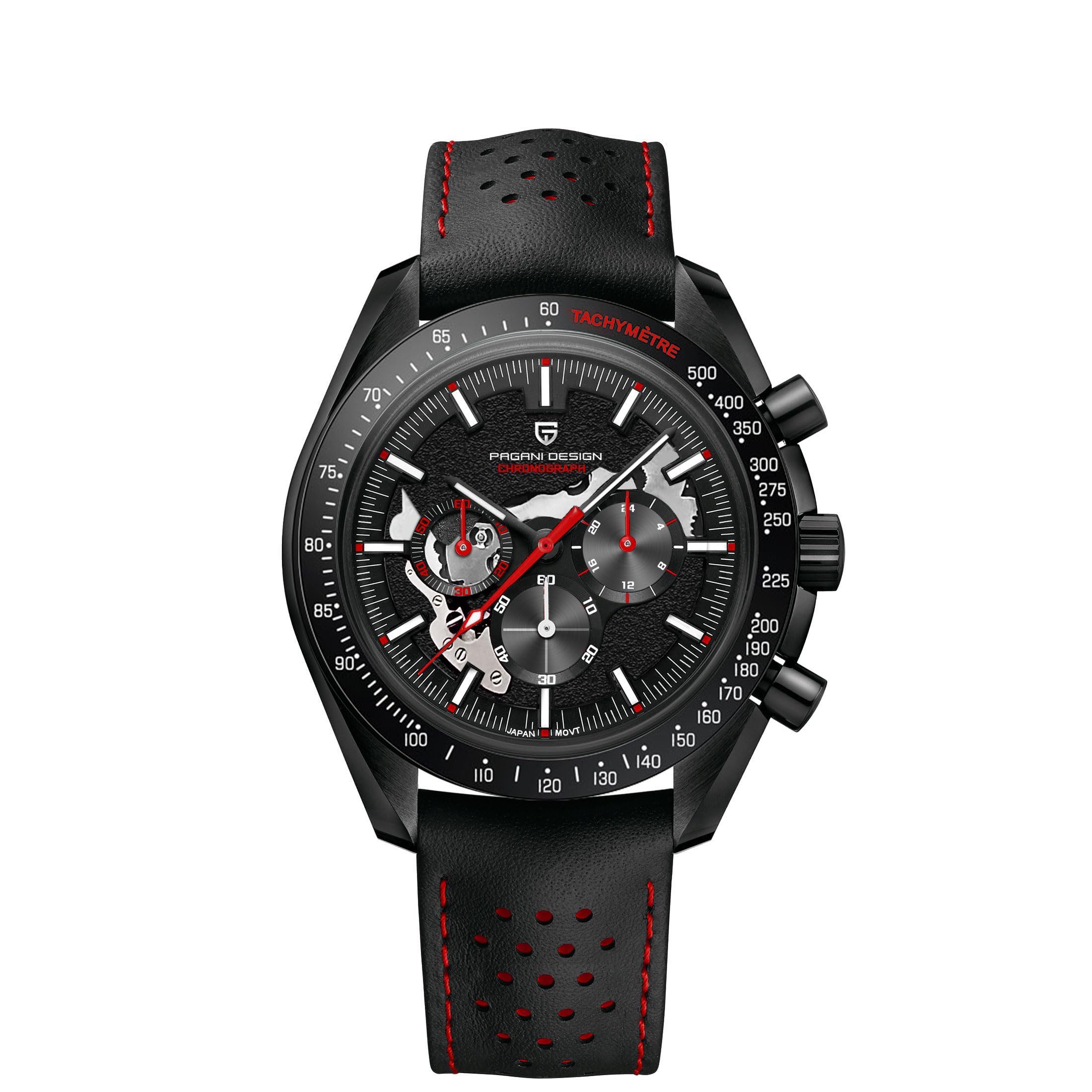 HaiQinPagani Design 1779 Luxury Men's Quartz Chronograph Moon Skeleton Watches Japan Movement AR Sapphire Glass Stainless Steel Case Waterproof Analog Watch